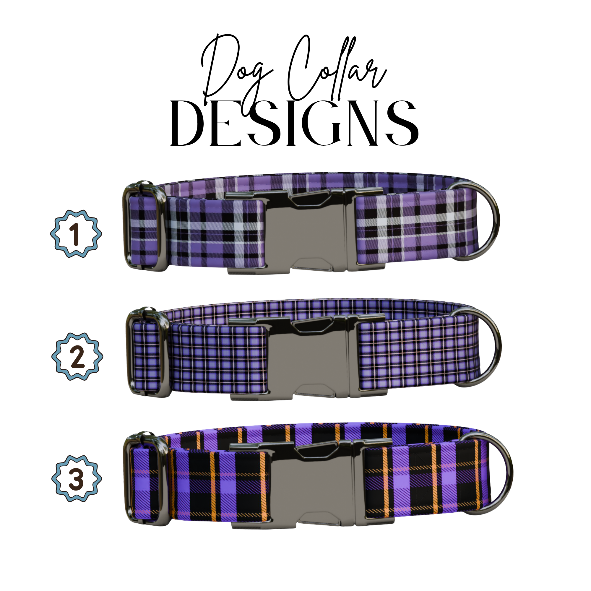 Personalized Purple Plaid Gingham Dog Collar & Leash Set (OG-36)