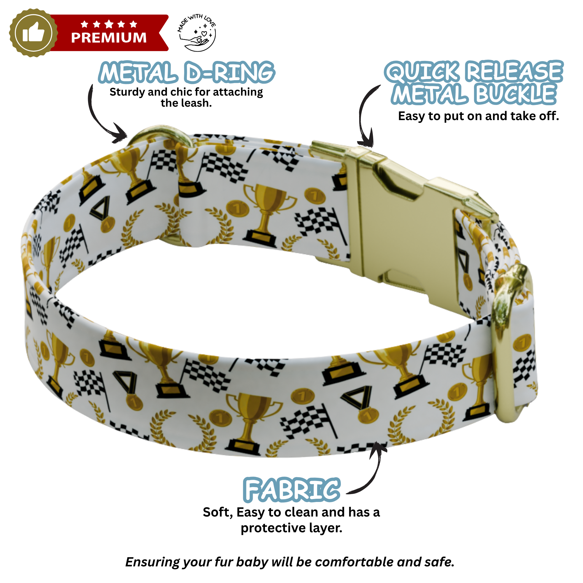 The Polished Dog Speedway Series - Checkered Flag & Trophy Edition Custom Racing Dog Collar