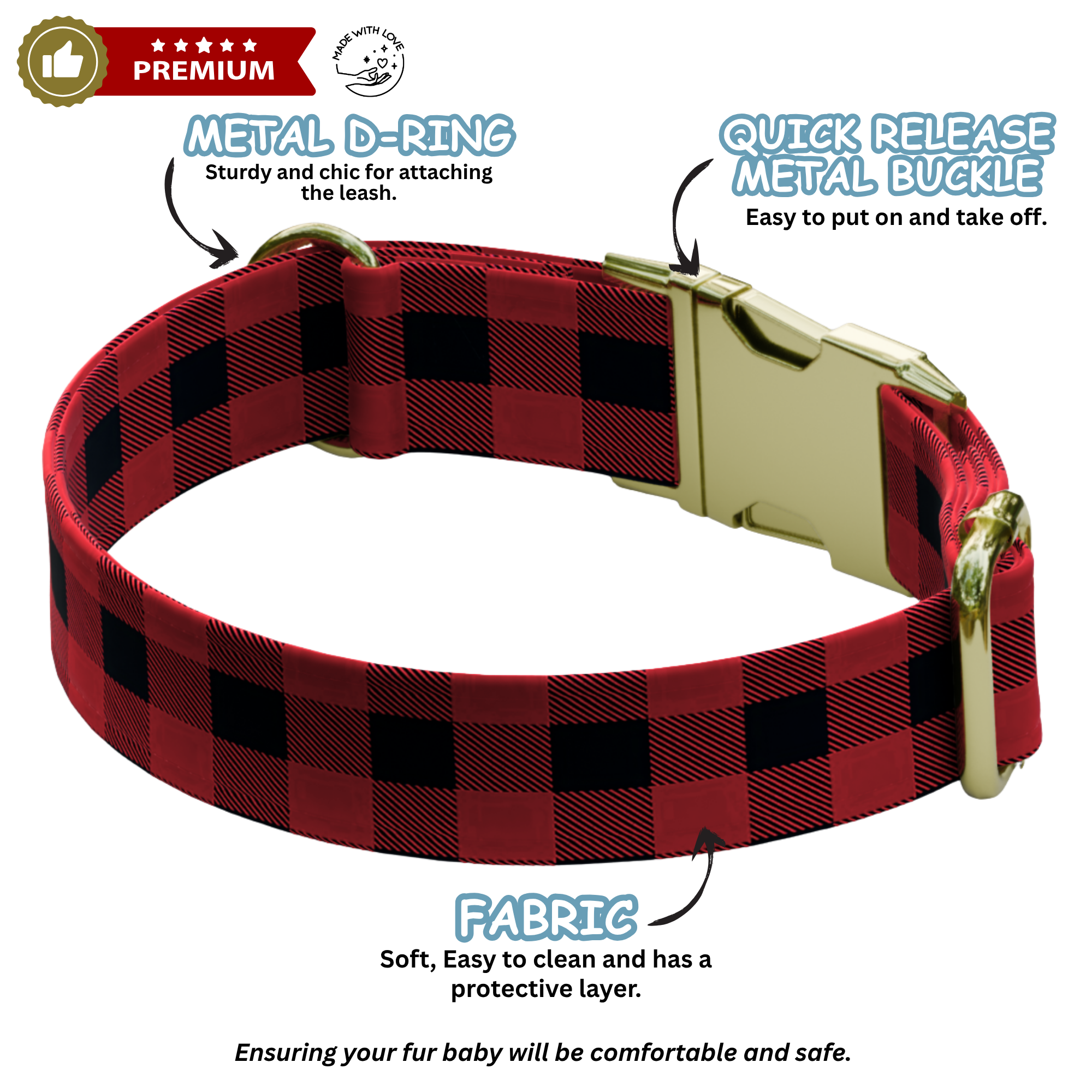 Personalized Red Plaid Dog Collar & Leash Set (OG-16)