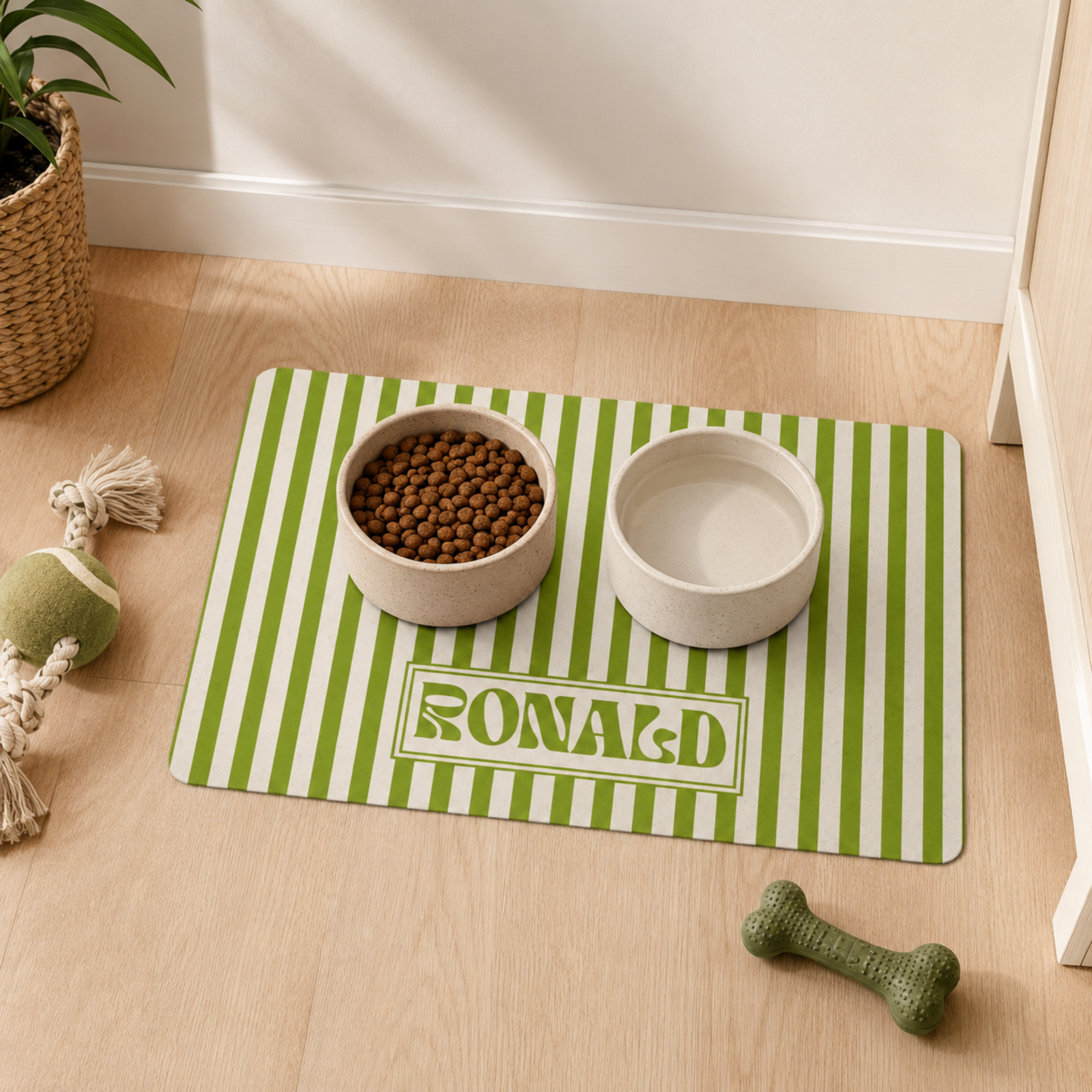 Personalized Striped Pet Food Mat Custom Dog Bowl Mat with Name Non-Slip Pet Feeding Mat Cat Food Mat Waterproof Feeding Station Rug 12x18