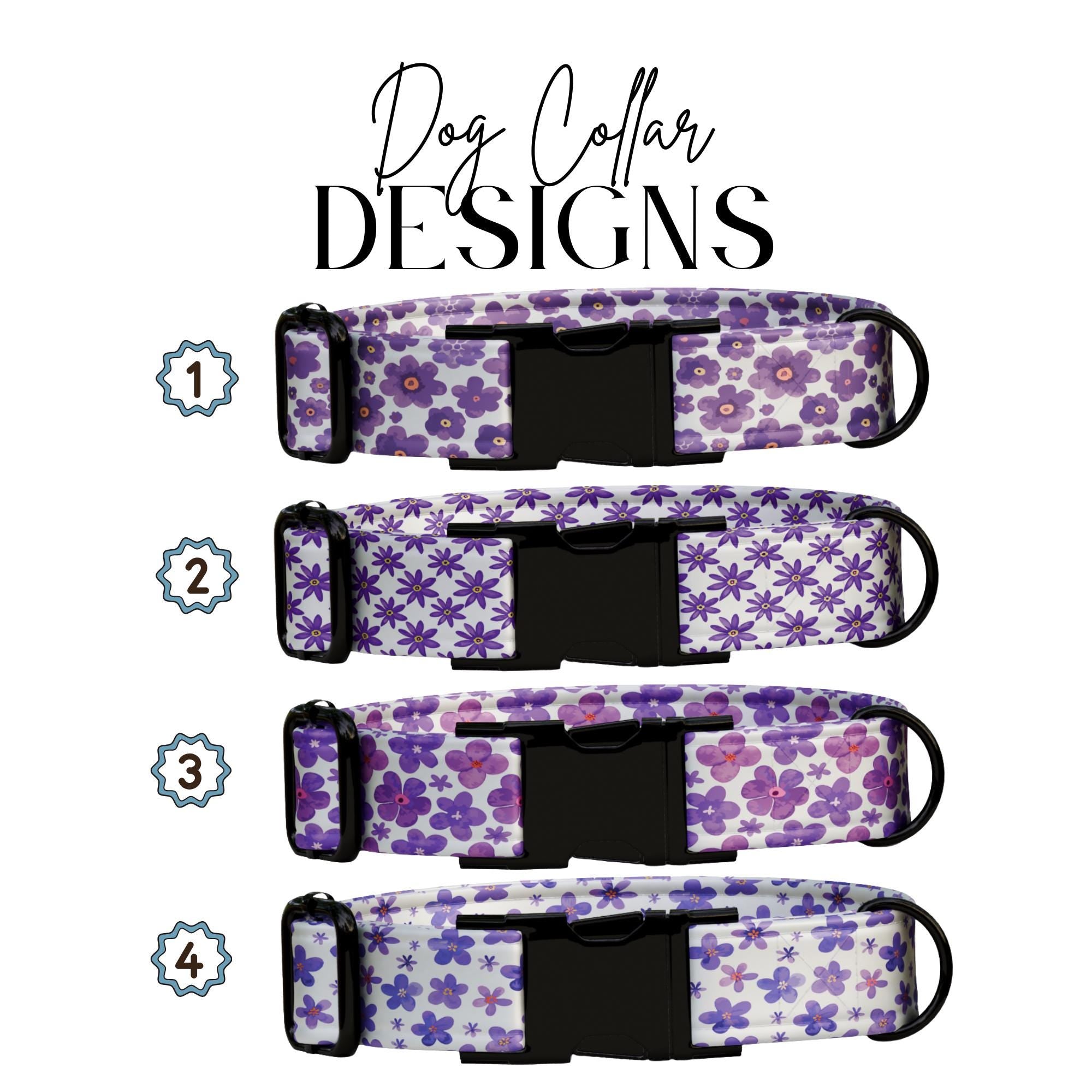 Purple Daisy Floral Dog Collar, Personalized Engraved Fabric, Flower Dog Gift (OG-417)