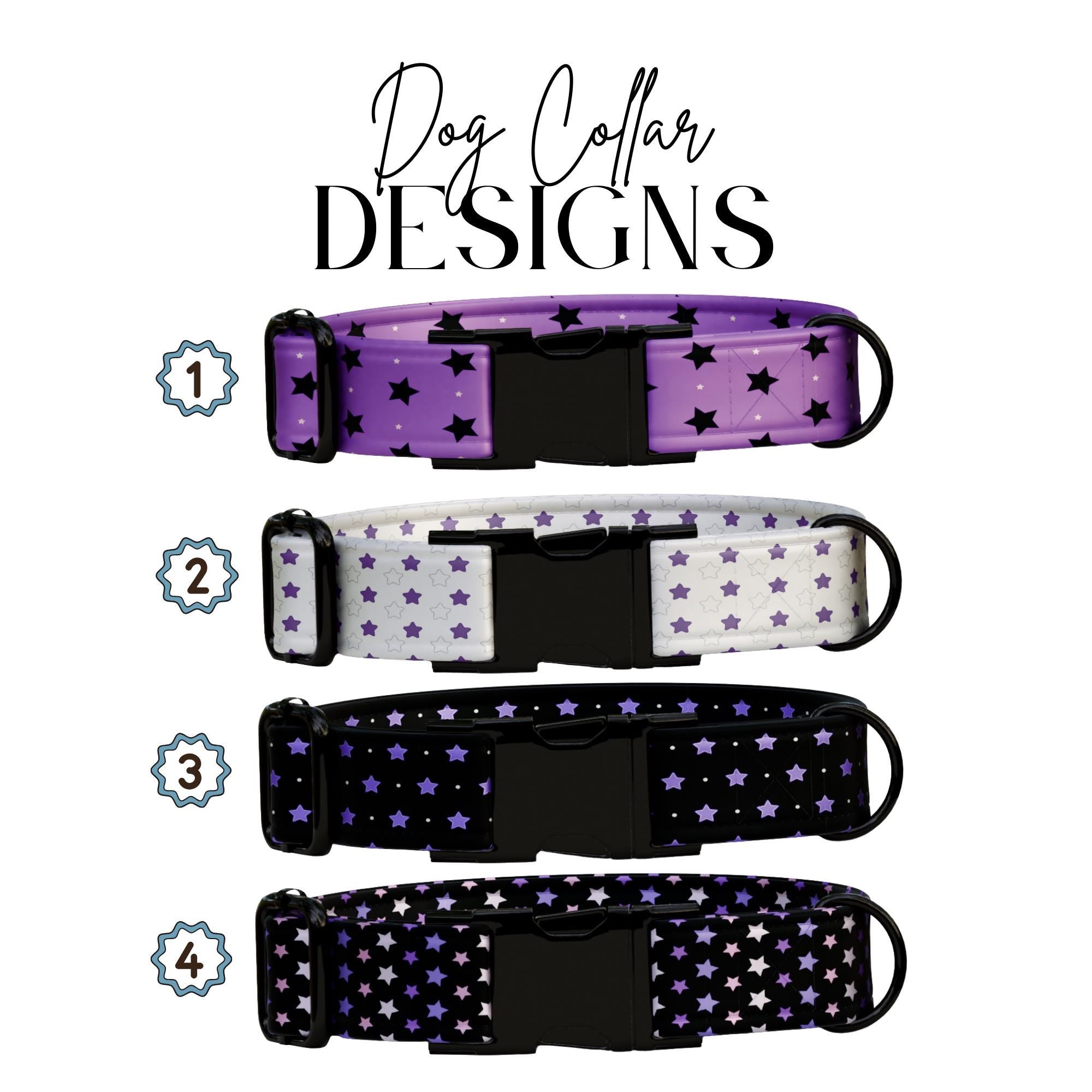 Starry Nights Personalized Dog Collar Purple, Black & White Cosmic Stars Custom Name Gift (OG-425)