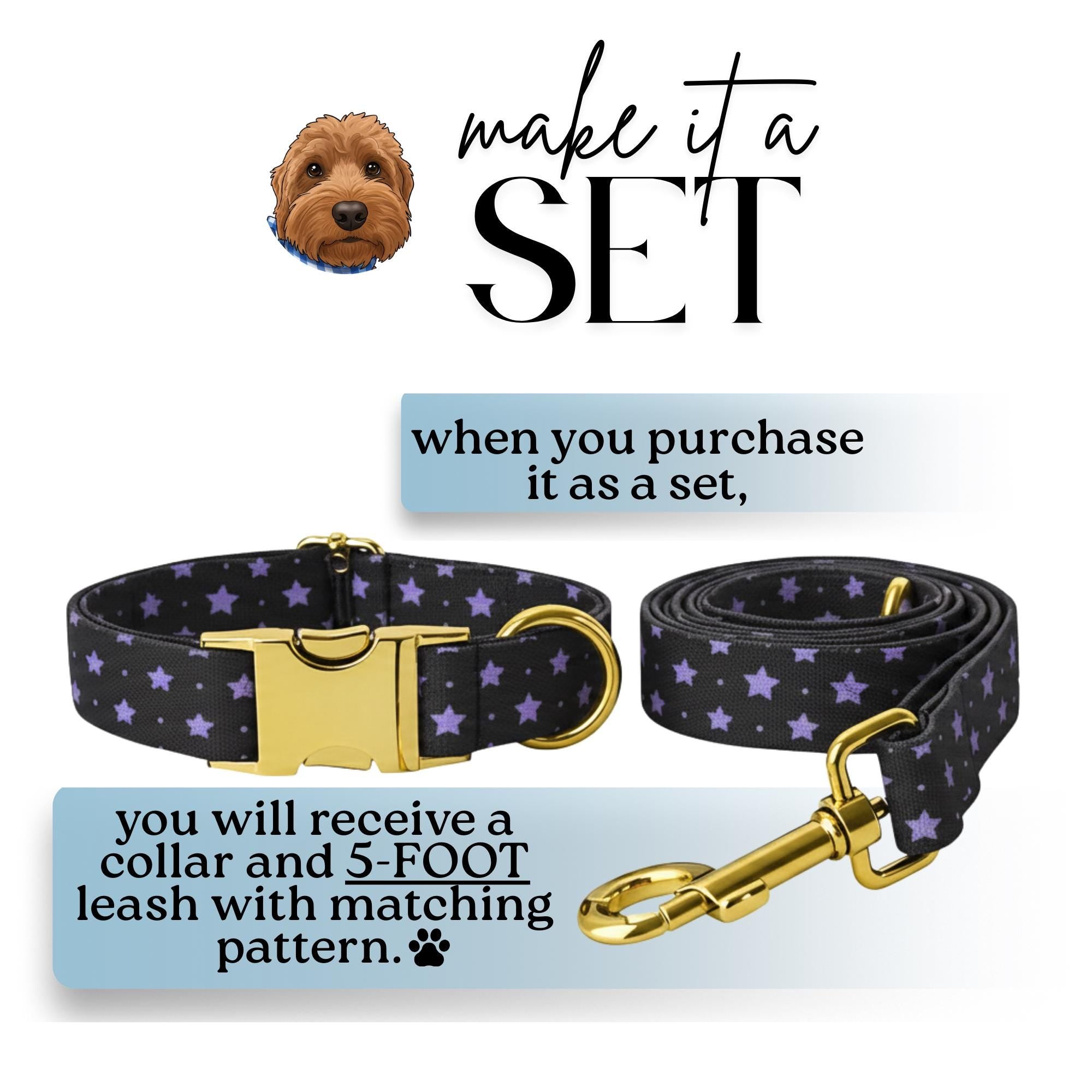 Starry Nights Personalized Dog Collar Purple, Black & White Cosmic Stars Custom Name Gift (OG-425)