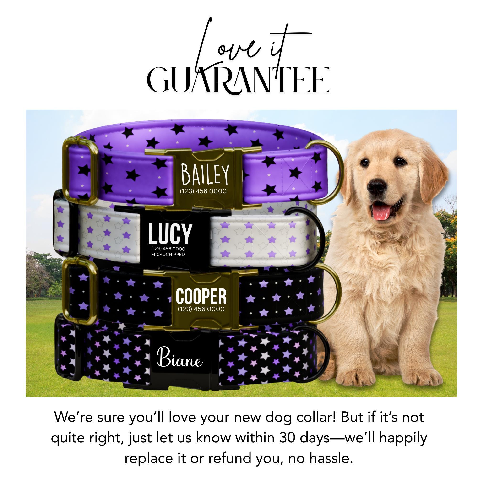 Starry Nights Personalized Dog Collar Purple, Black & White Cosmic Stars Custom Name Gift (OG-425)