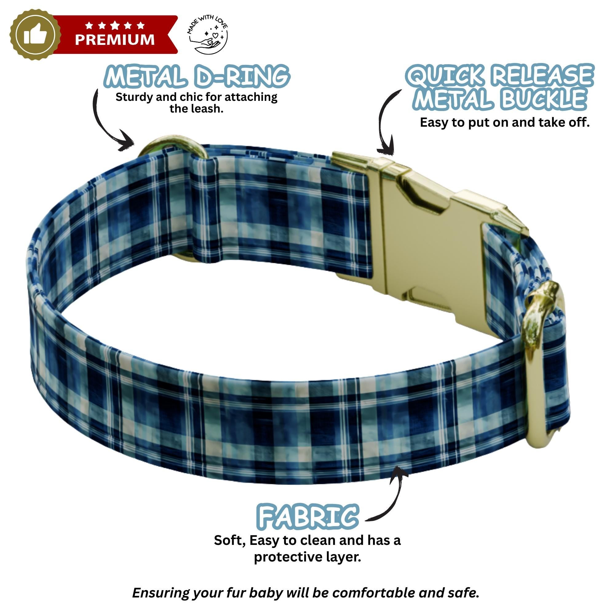 Blue Tartan Plaid Personalized Dog Collar & Leash Set