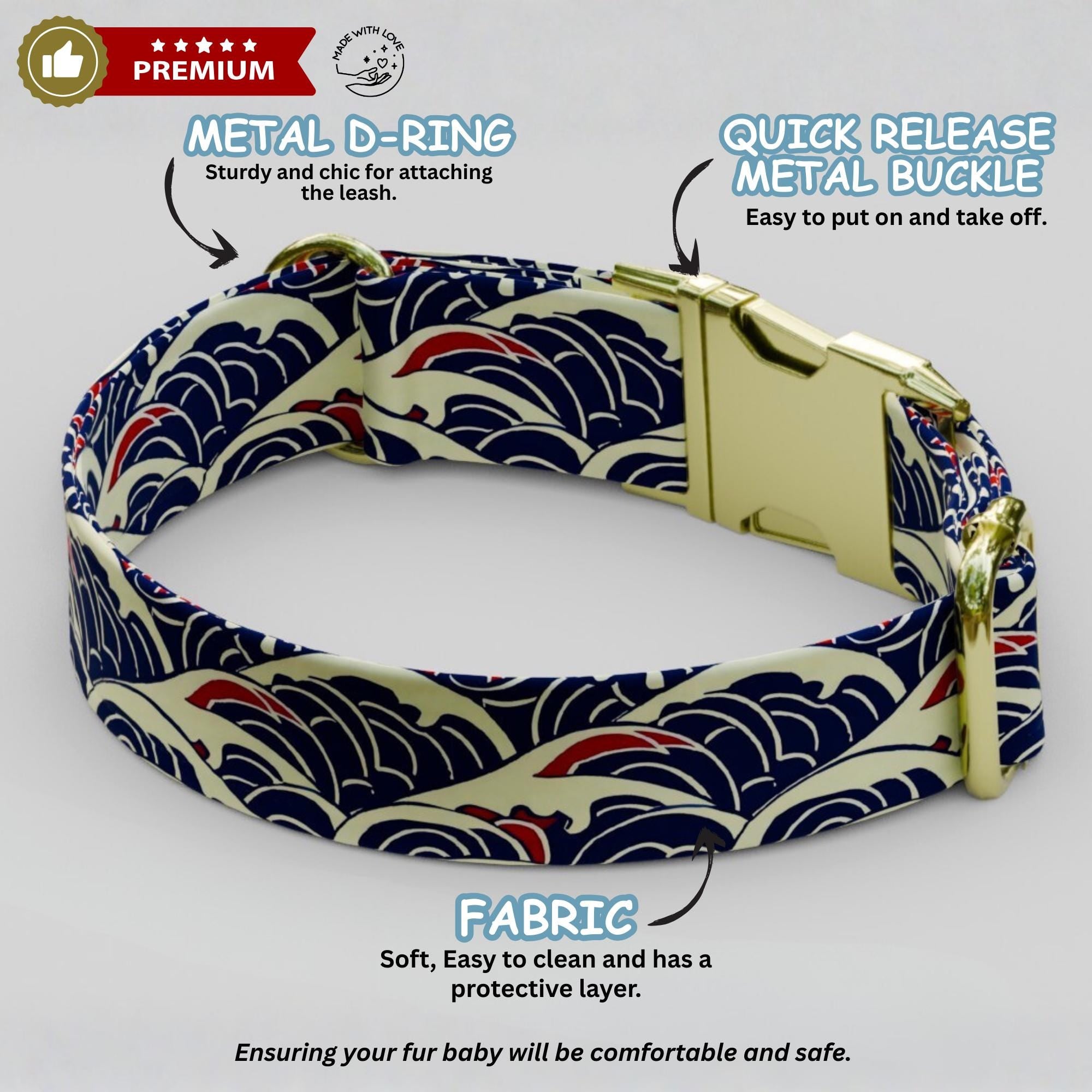 Japanese Wave Personalized Dog Collar & Leash Set