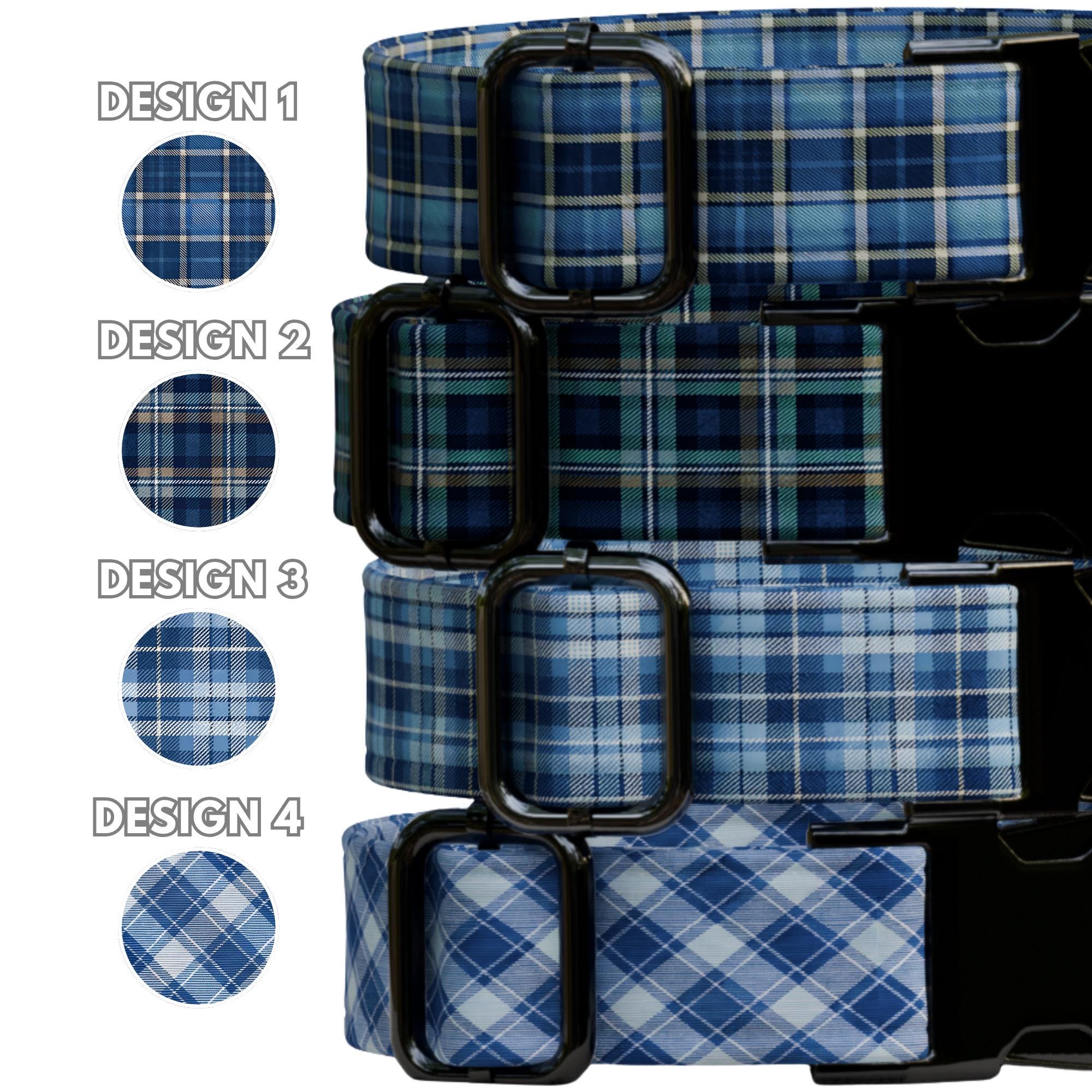 Blue Plaid Personalized Dog Collar & Leash Set