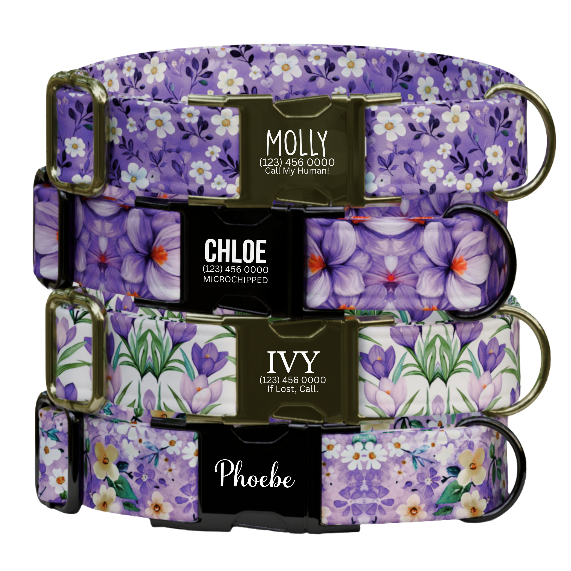 Purple Wildflower Personalized Dog Collar and Leash Handmade Lavender Pet Collar Custom Dog Accessories Small Medium Large Dogs