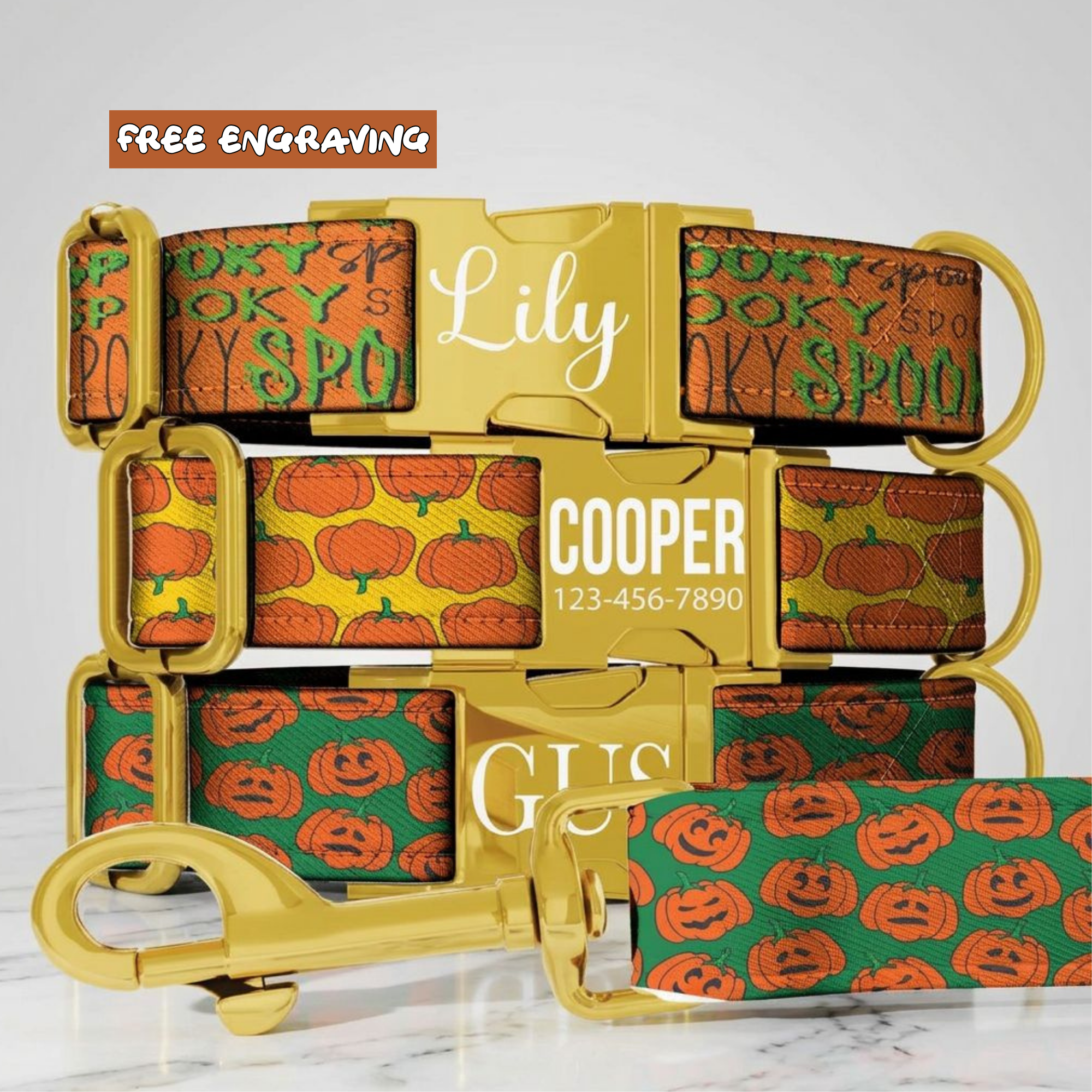 Orange Pumpkin Dog Collar Halloween Dog Collar Personalized Pet Custom Name Collar Fall Pumpkin Spooky Accessory Autumn Pet Gift