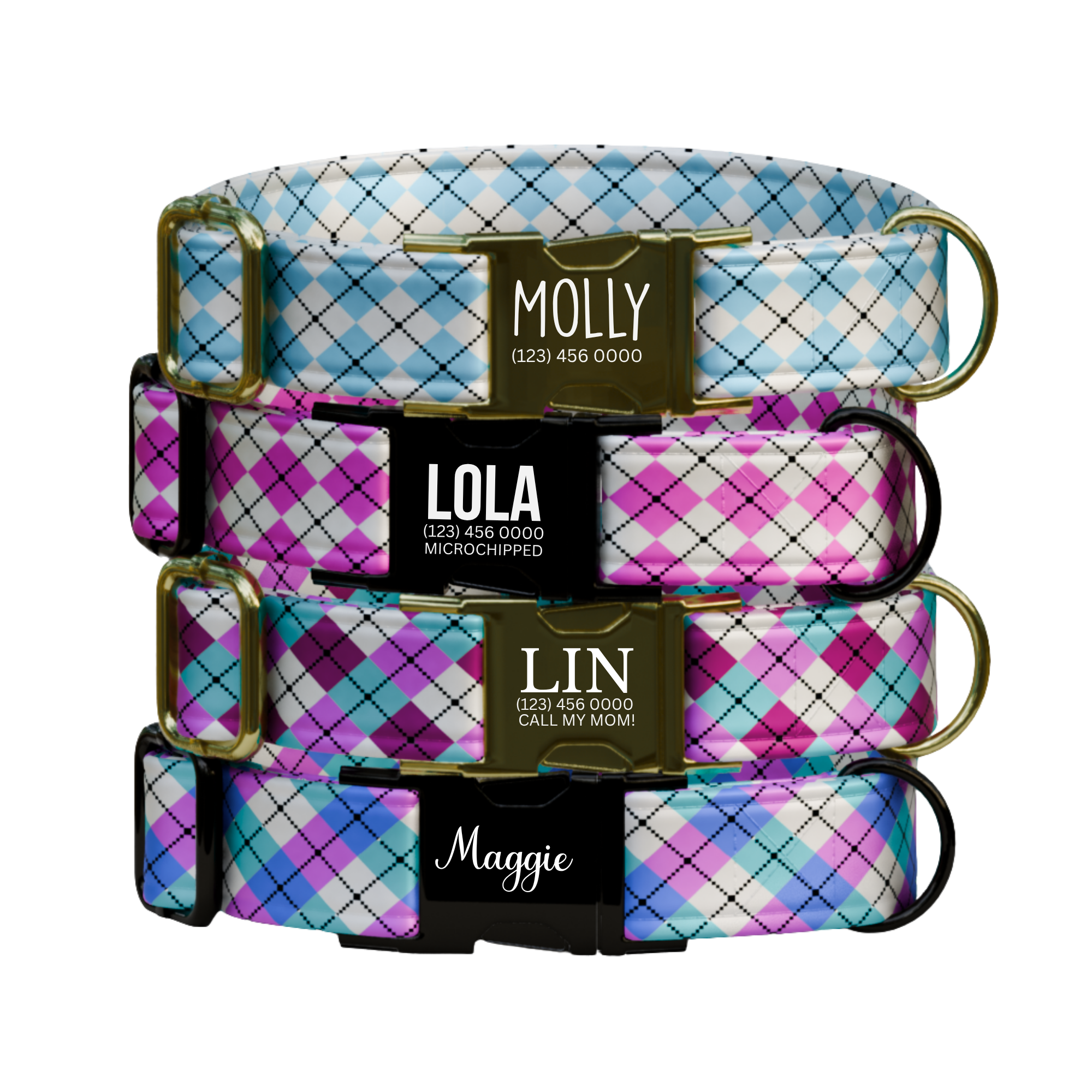 Personalized Argyle Dog Collar & Leash Set