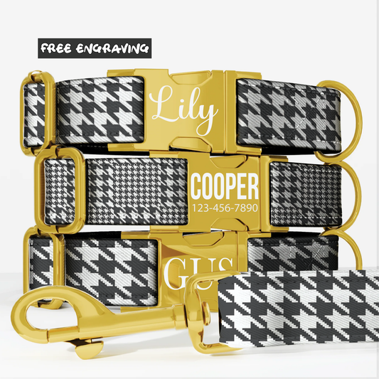 Houndstooth Personalized Dog Collar & Leash Set