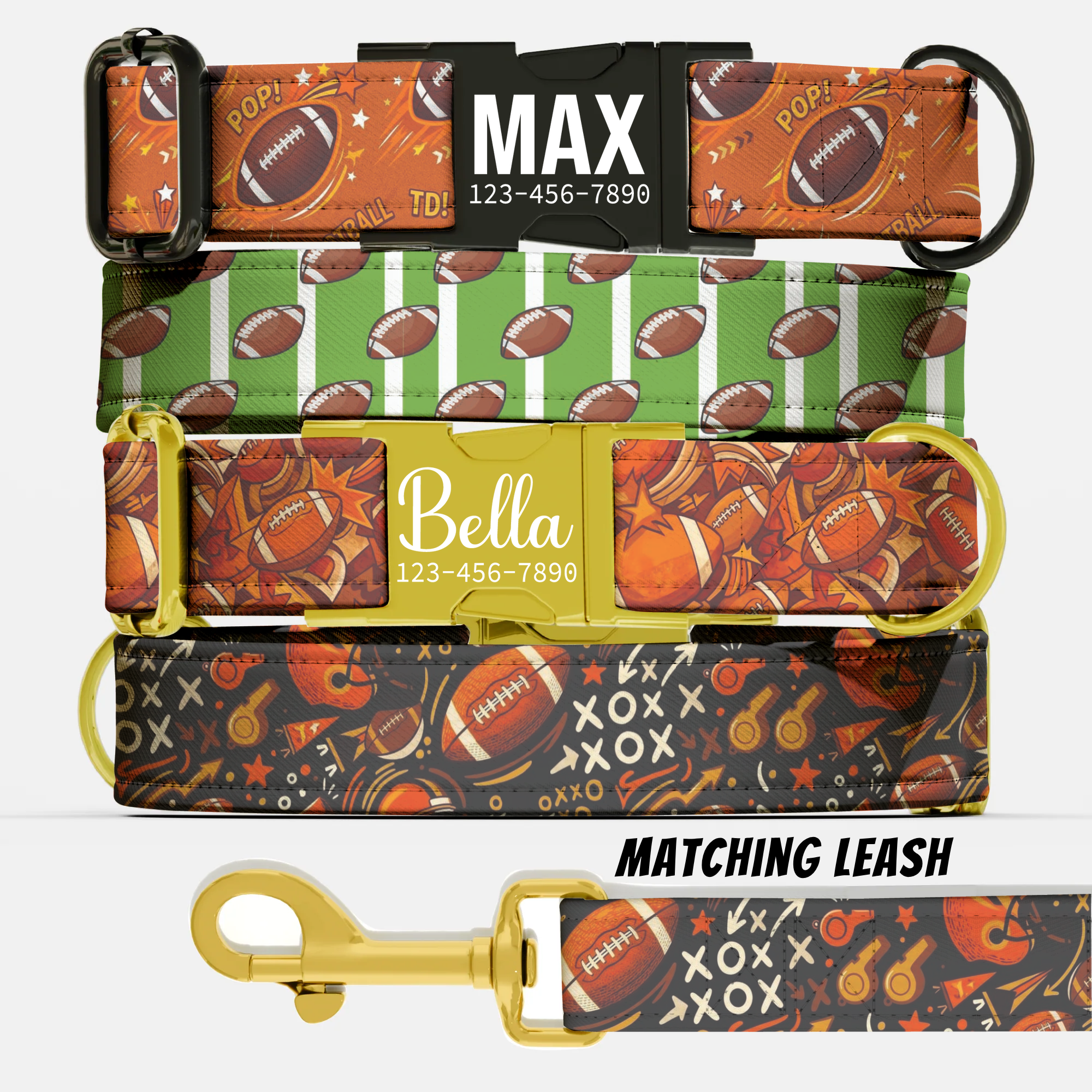 Football Custom Dog Collar Fabric Pet Accessory Personalized Sports Puppy Neckwear American Football GameDay Gift Handmade Dog Gear