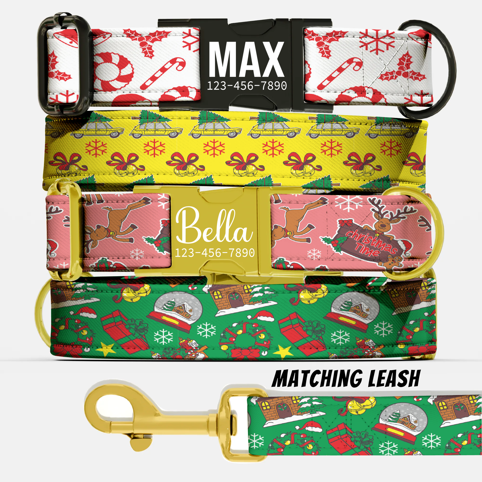 Festive Christmas Candy Cane Reindeer Dog Collar Personalized Holiday Pet Collar Custom Name ID Collar Winter Puppy Gift Christmas