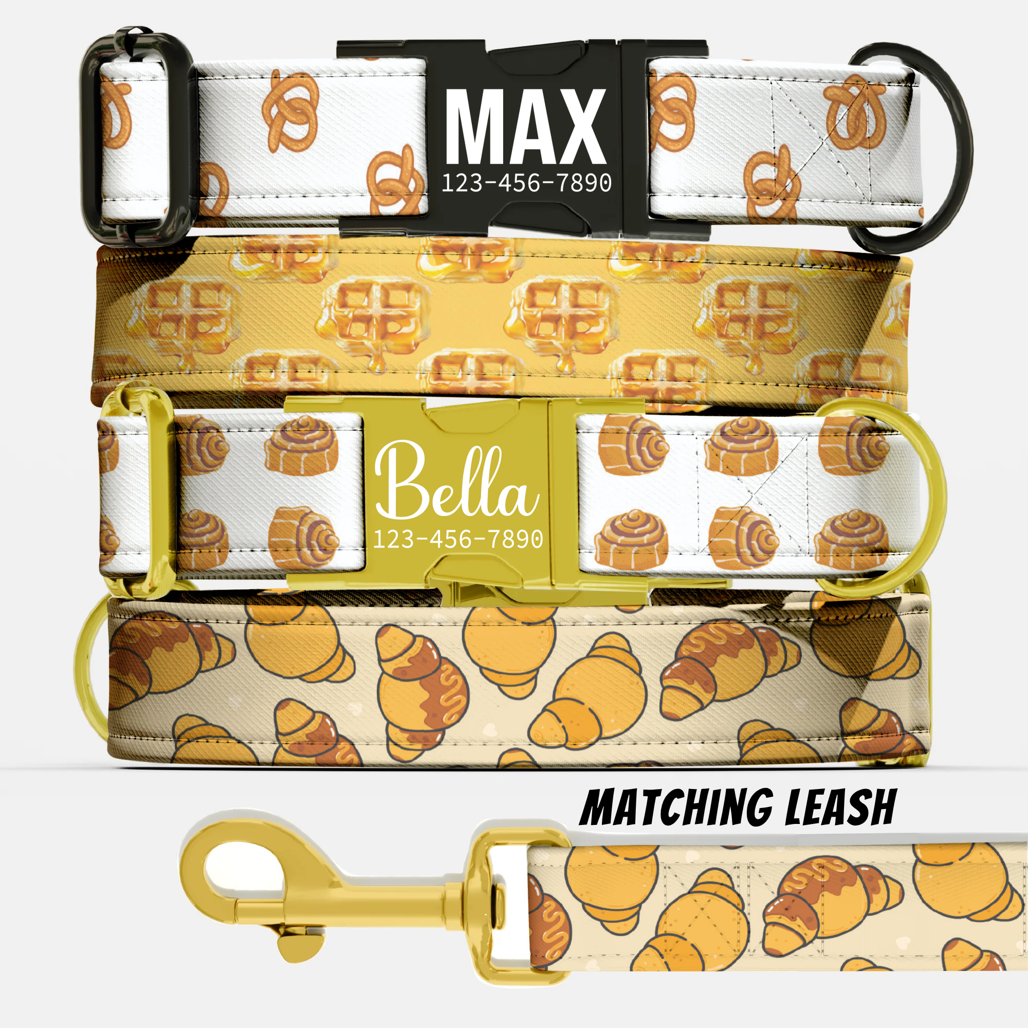 Bread & Pastry Pattern Custom Dog Collar & Leash Set Adjustable
