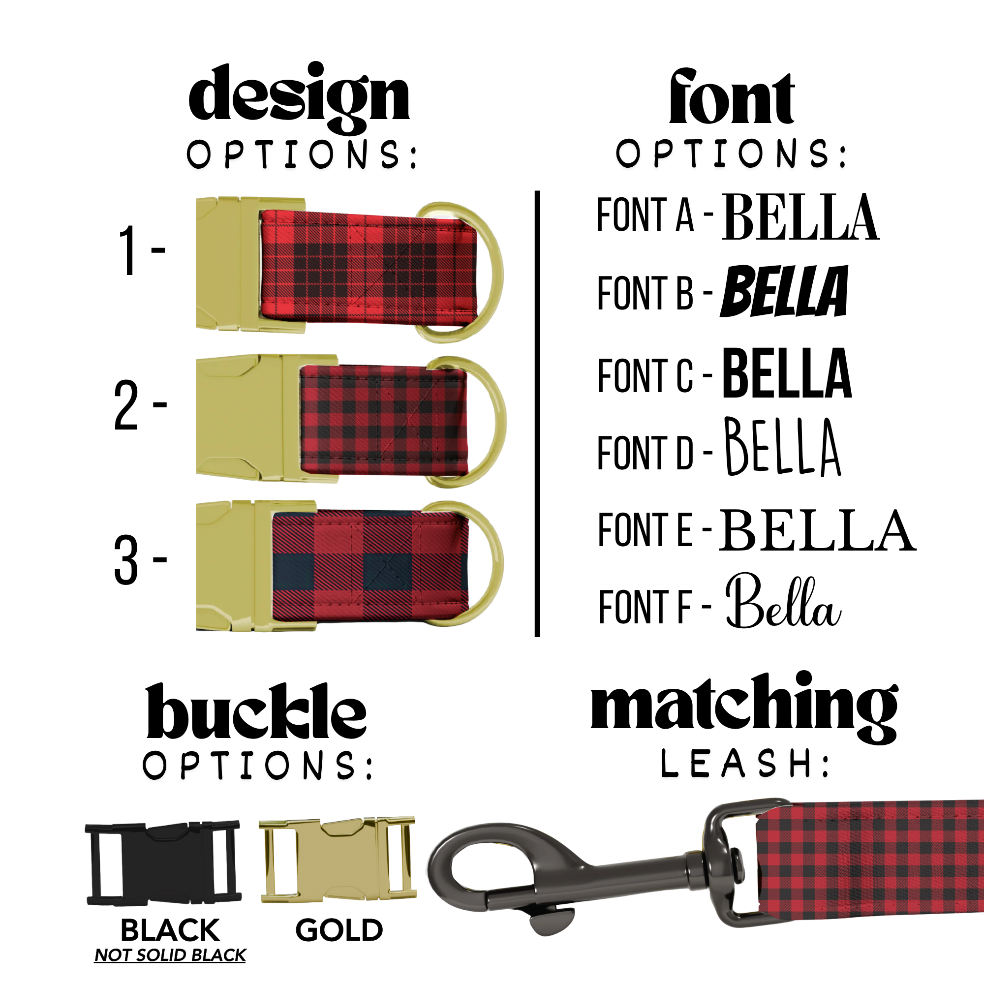 Red Plaid Personalized Dog Collar & Leash Set