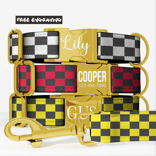 Racing Checkered Flag Personalized Dog Collar & Leash Set