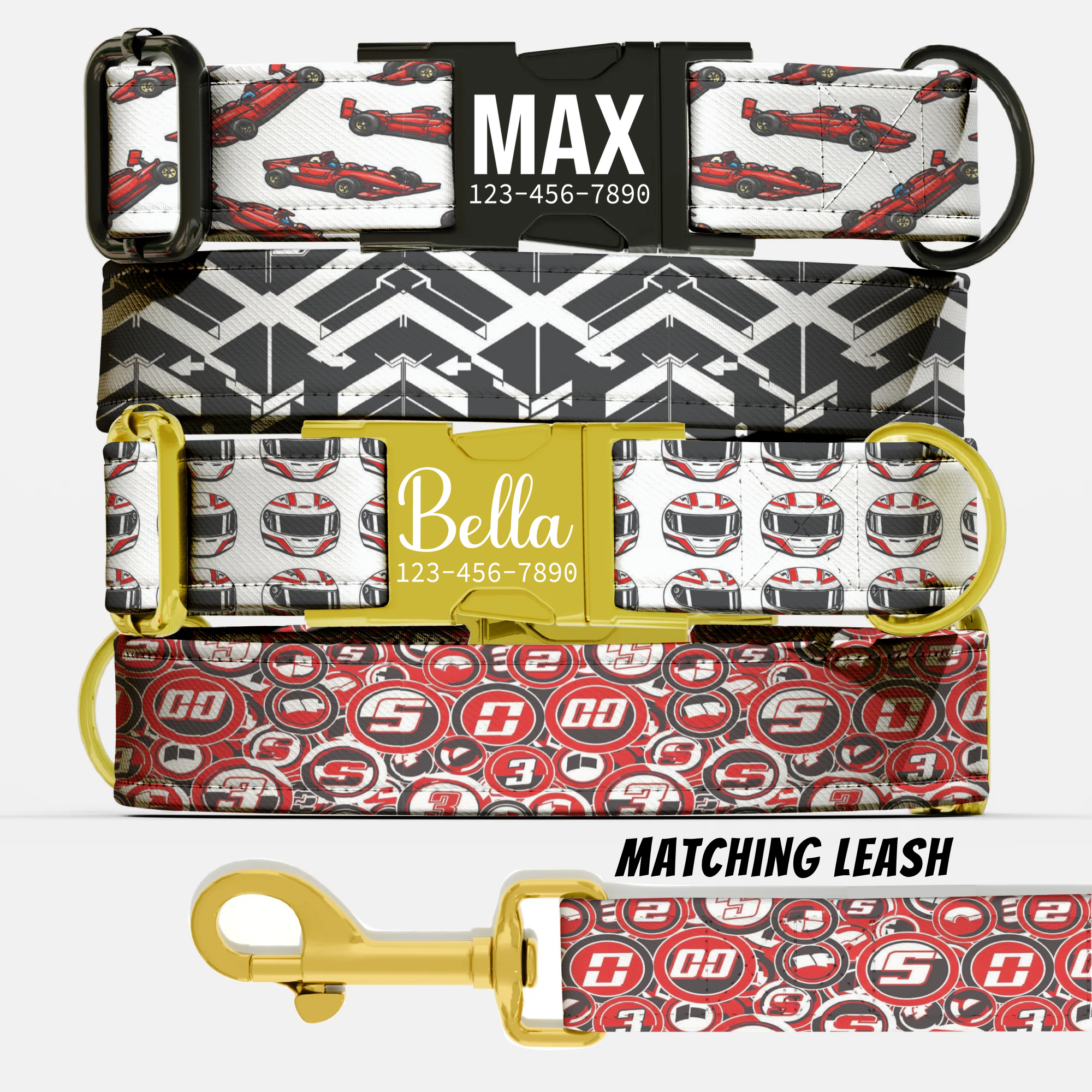 Race Car Formula Style Personalized Dog Collar & Leash Set