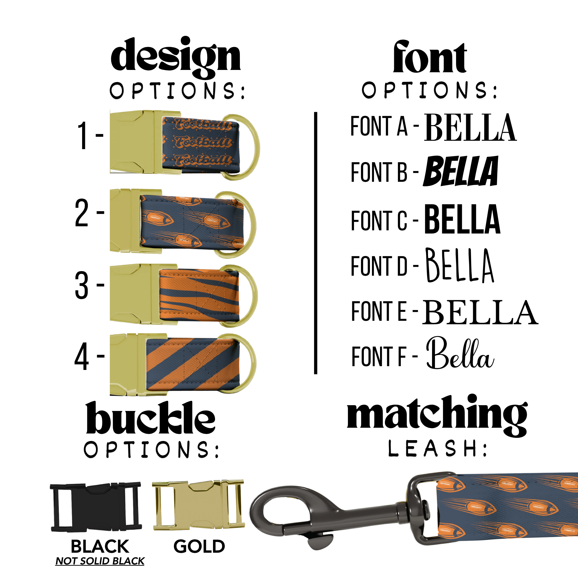 Navy Burnt Orange Personalized Football Dog Collar Custom Engraved Name Tag Rugby Style