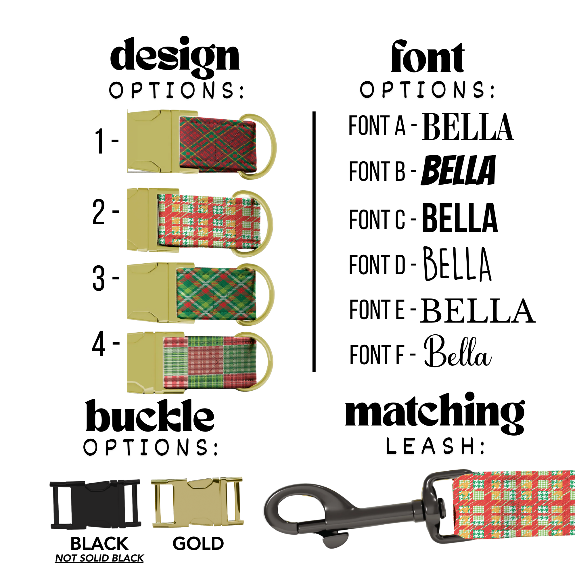 Red Green Christmas Plaid Dog Collar Personalized Holiday Tartan Pet Collar Custom Name ID Collar Festive Puppy Gift Christmas