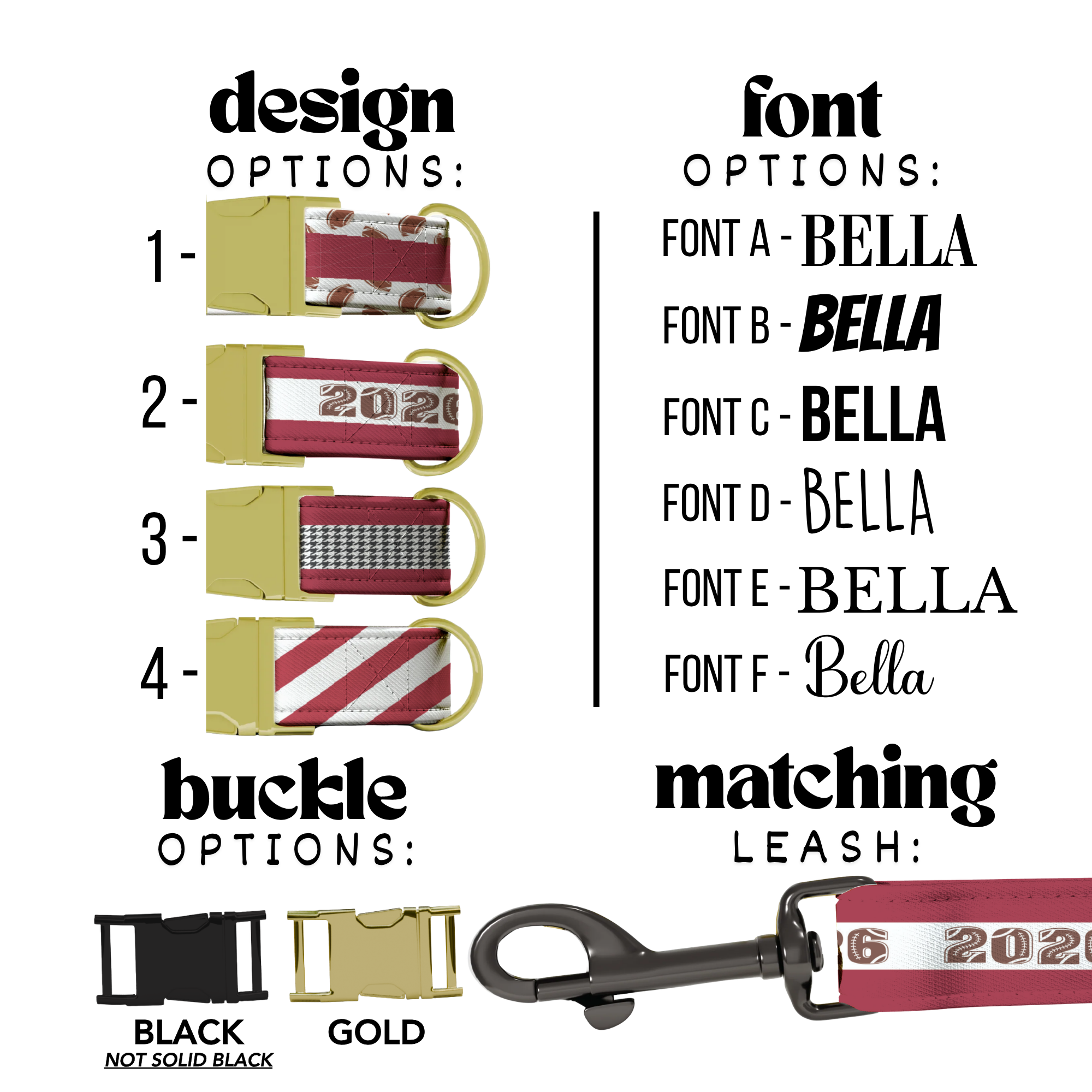 Crimson Red & White Personalized Football Game Day Collar Custom Engraved Name Saturday Series