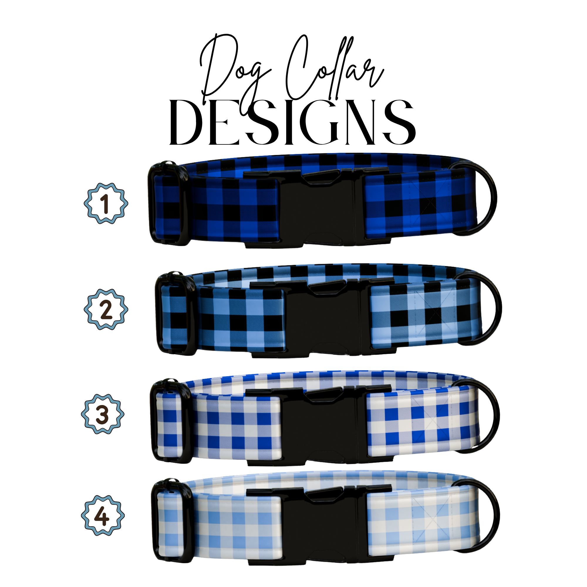 Personalized Blue Plaid Dog Collar & Leash Set (OG-271)