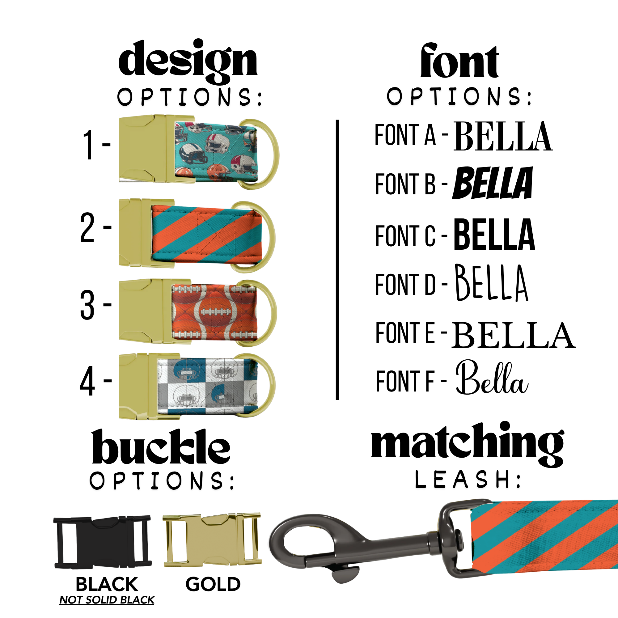 All-Star Game Day Dog Collar Personalized Football Vibes Aqua & Orange Pup Sunday Funday Football Dog Collar