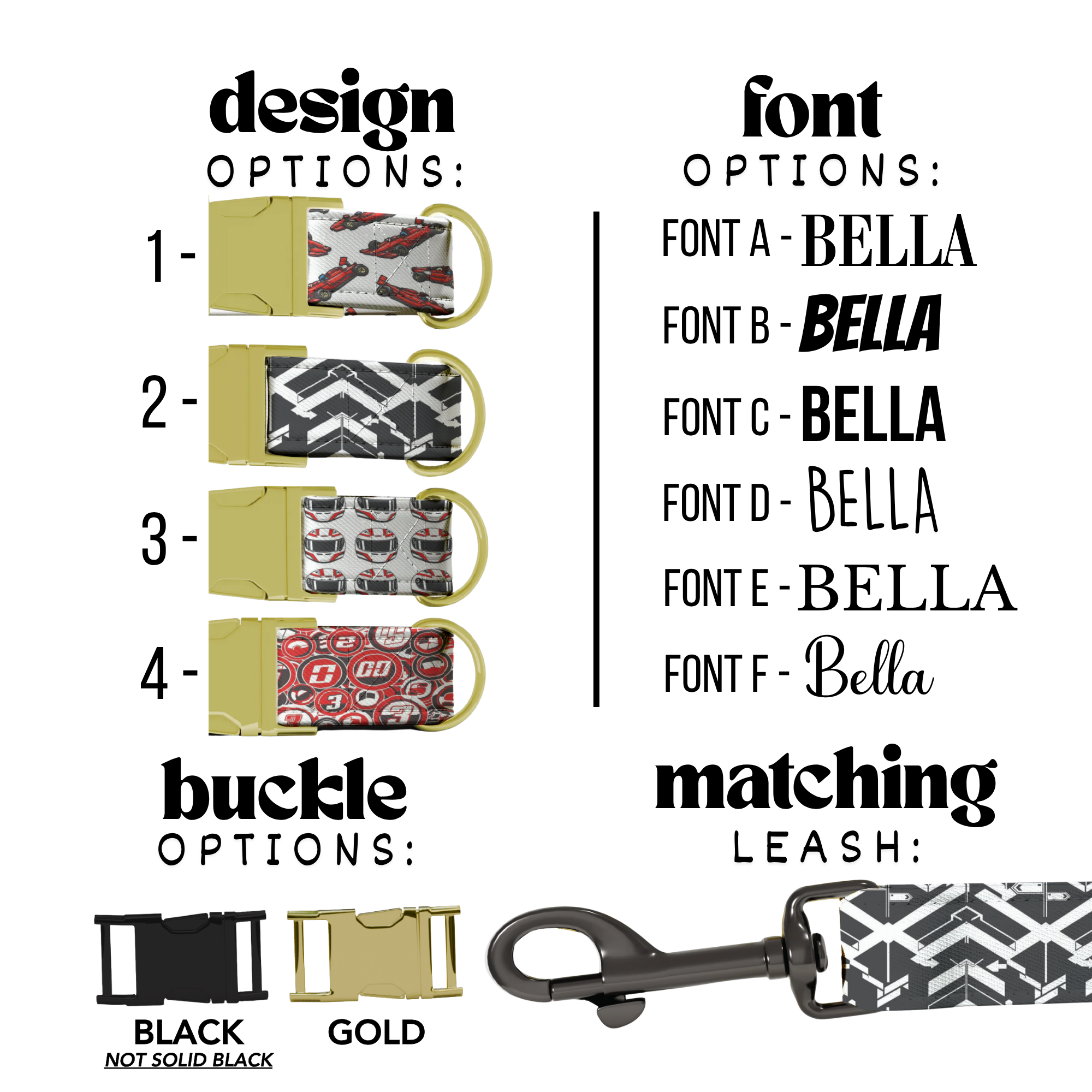 Race Car Formula Style Personalized Dog Collar & Leash Set