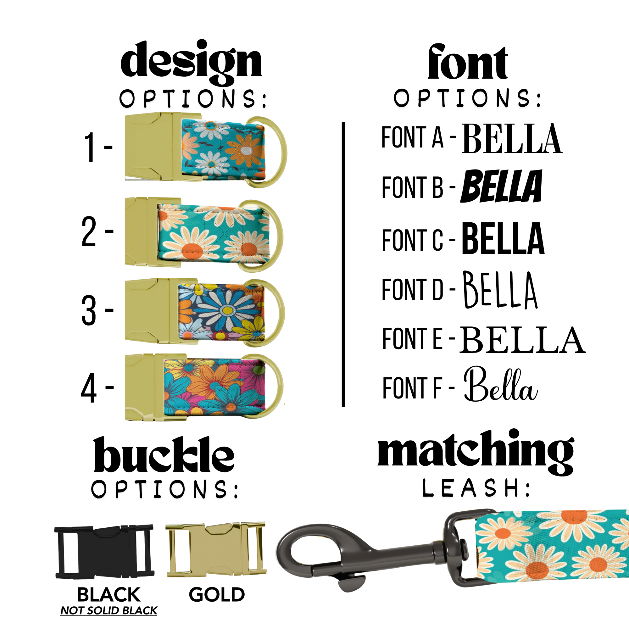 Custom Daisy Dog Collar Personalized Bright Floral Summer Puppy Collar Leash Set