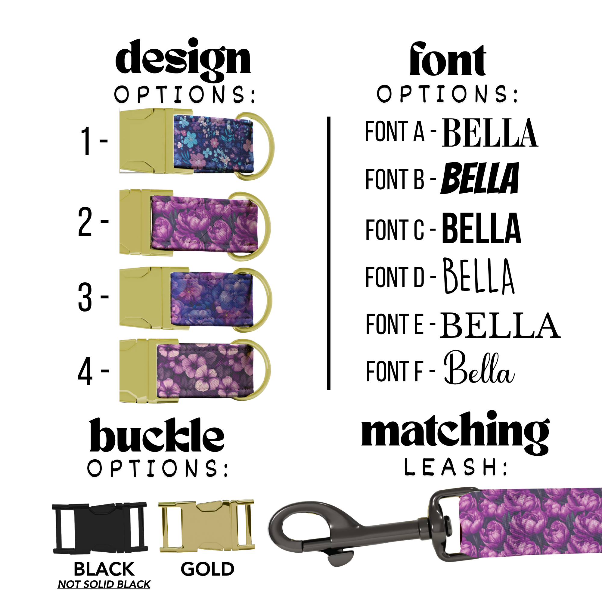 Purple Floral Personalized Dog Collar & Leash Set