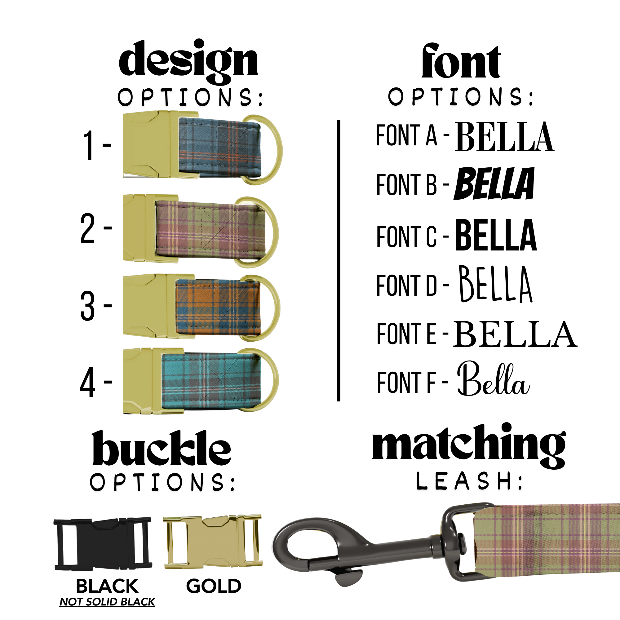 Retro Plaid Personalized Dog Collar & Leash Set