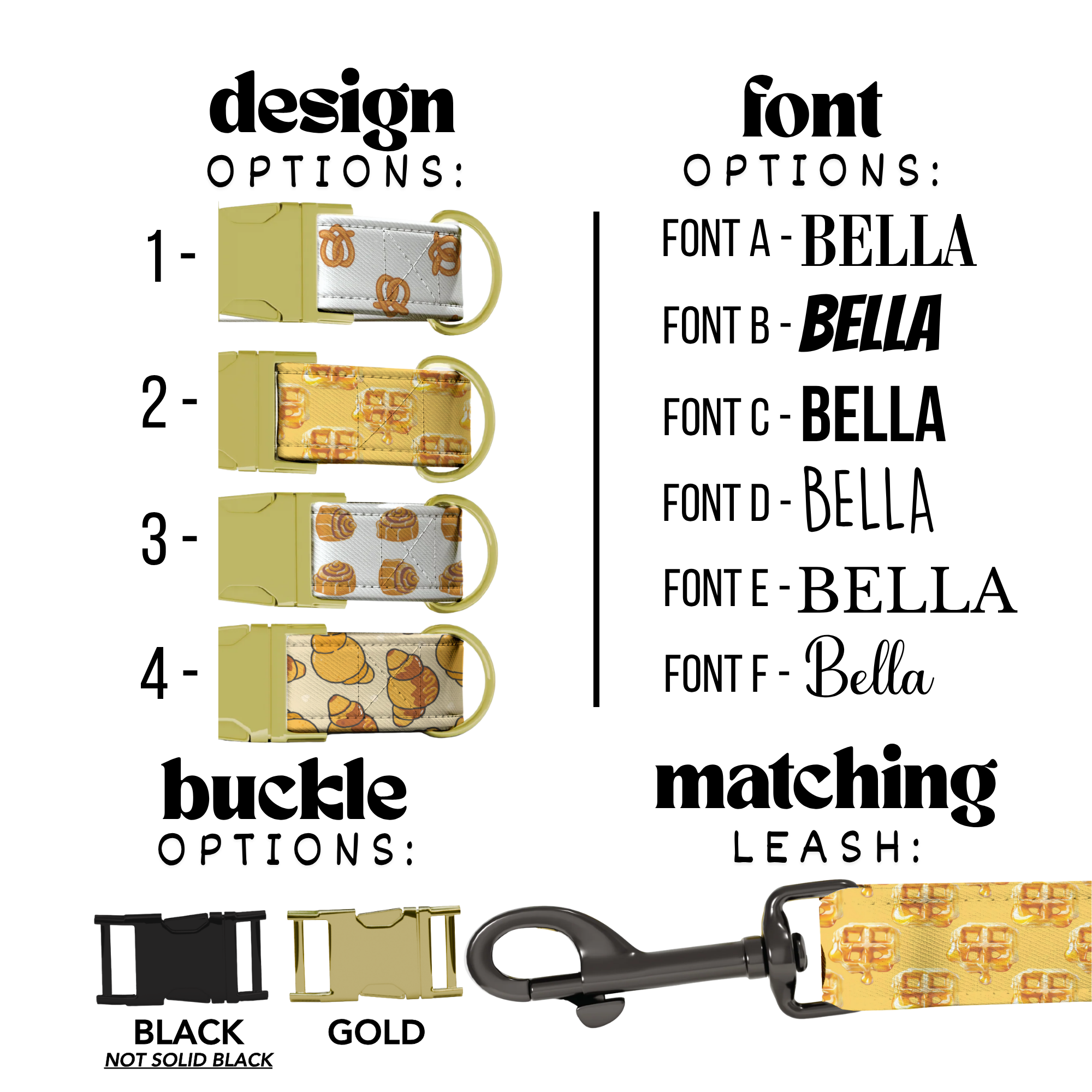 Bread & Pastry Pattern Custom Dog Collar & Leash Set Adjustable