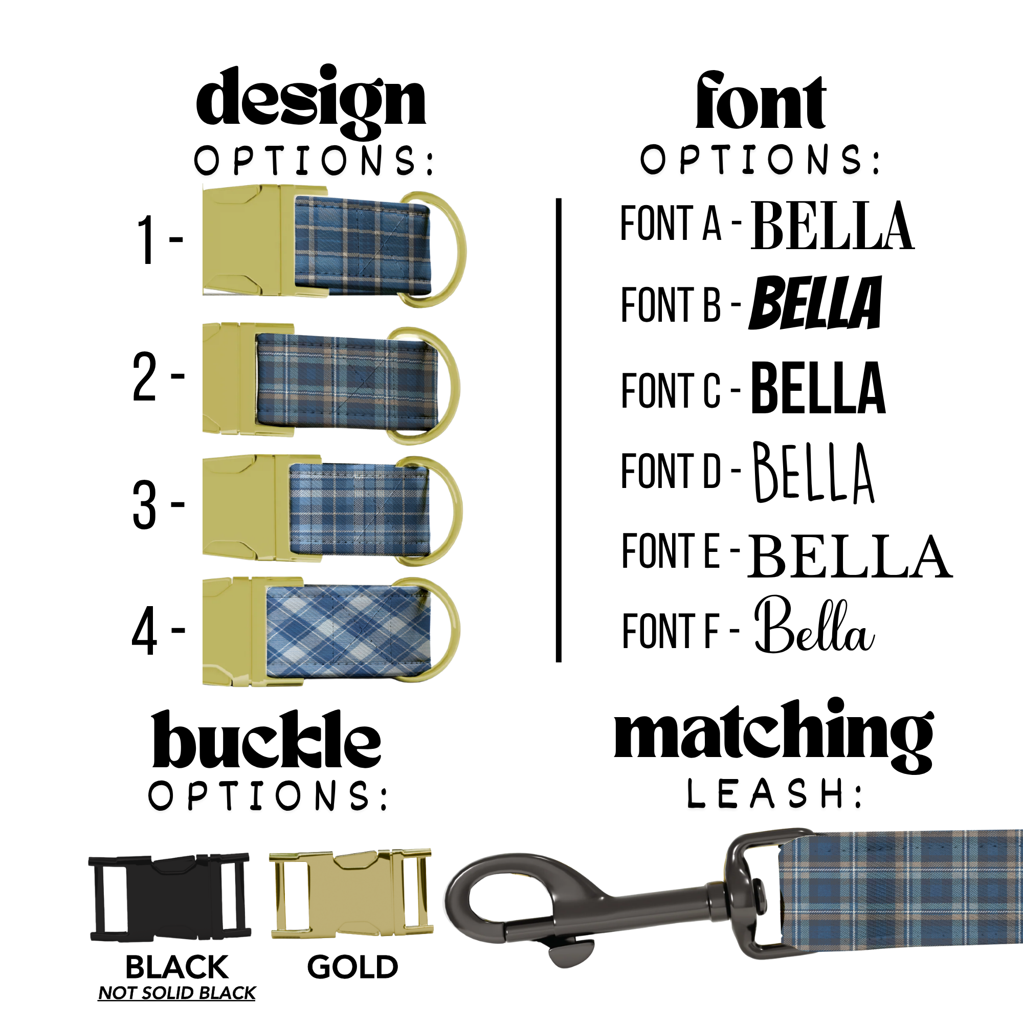 Blue Plaid Personalized Dog Collar & Leash Set