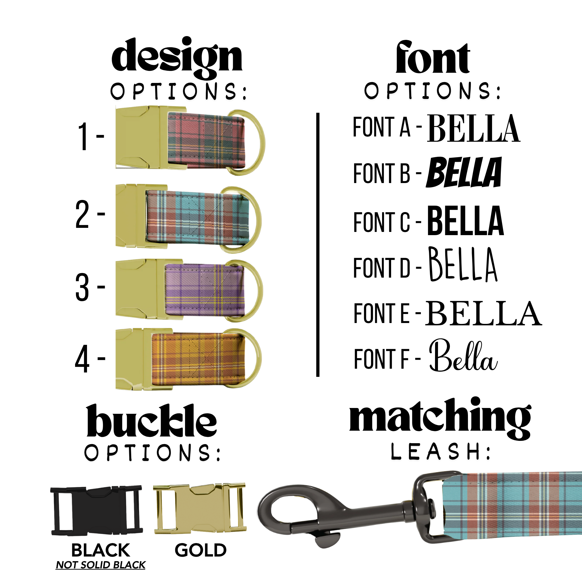 Vintage Gingham Plaid Personalized Dog Collar & Leash Set