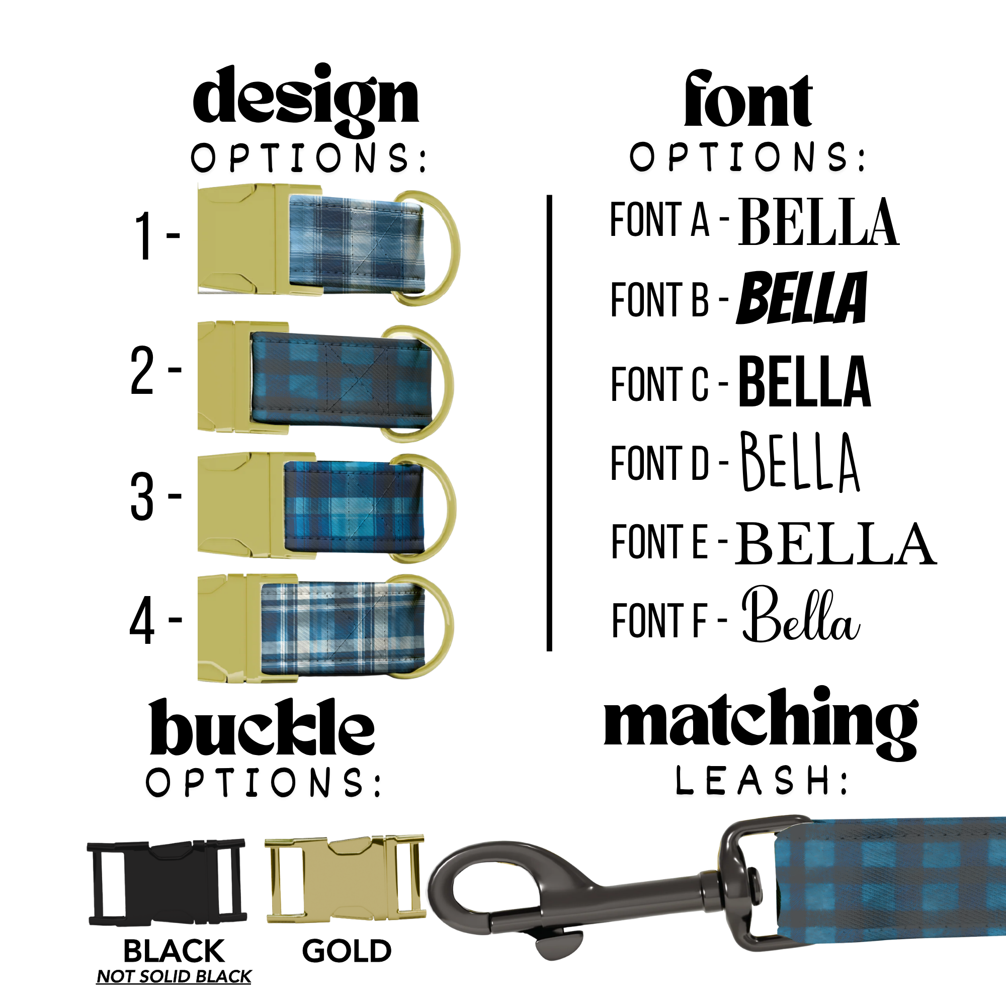 Blue Tartan Plaid Personalized Dog Collar & Leash Set