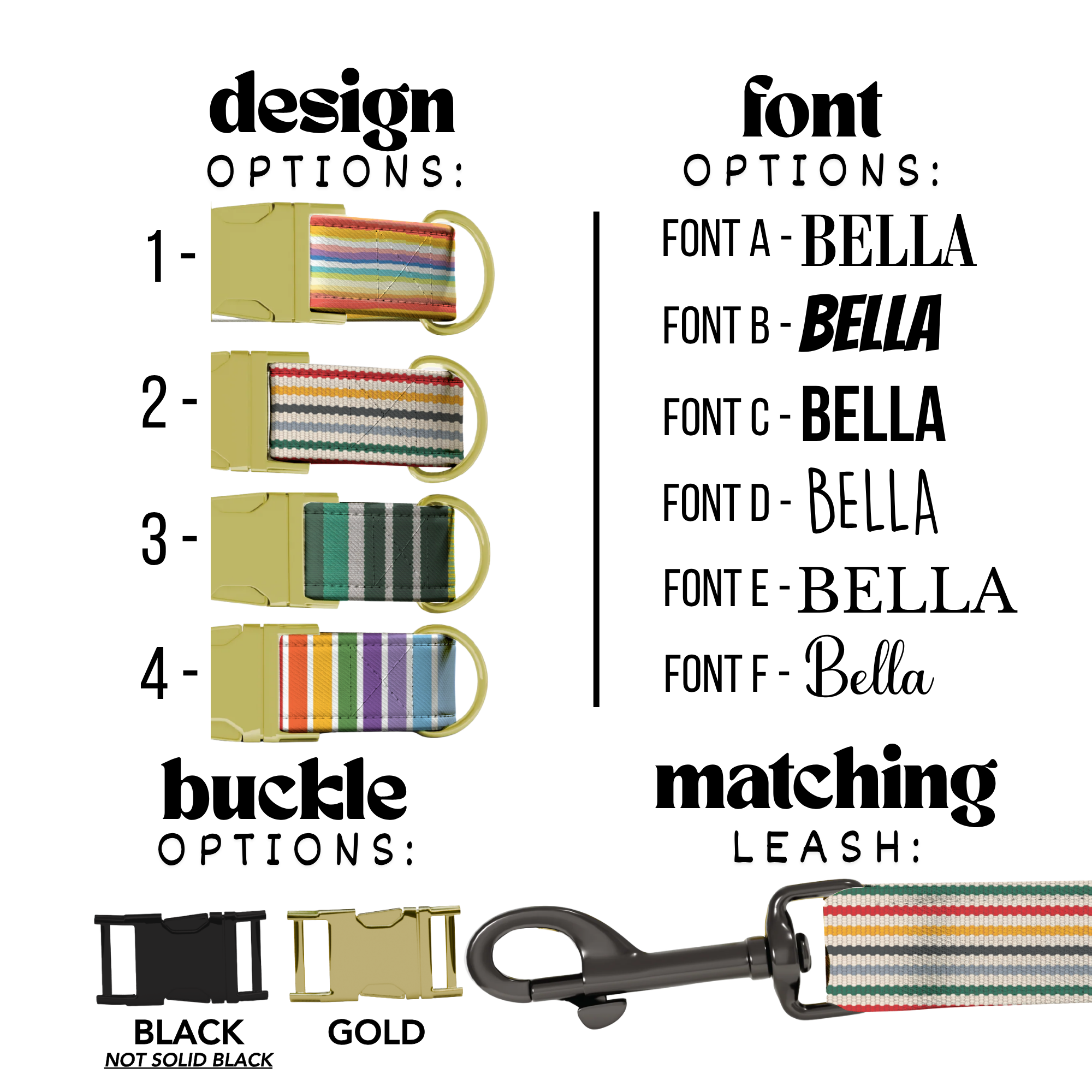 Striped Pattern Personalized Dog Collars & Leash Set