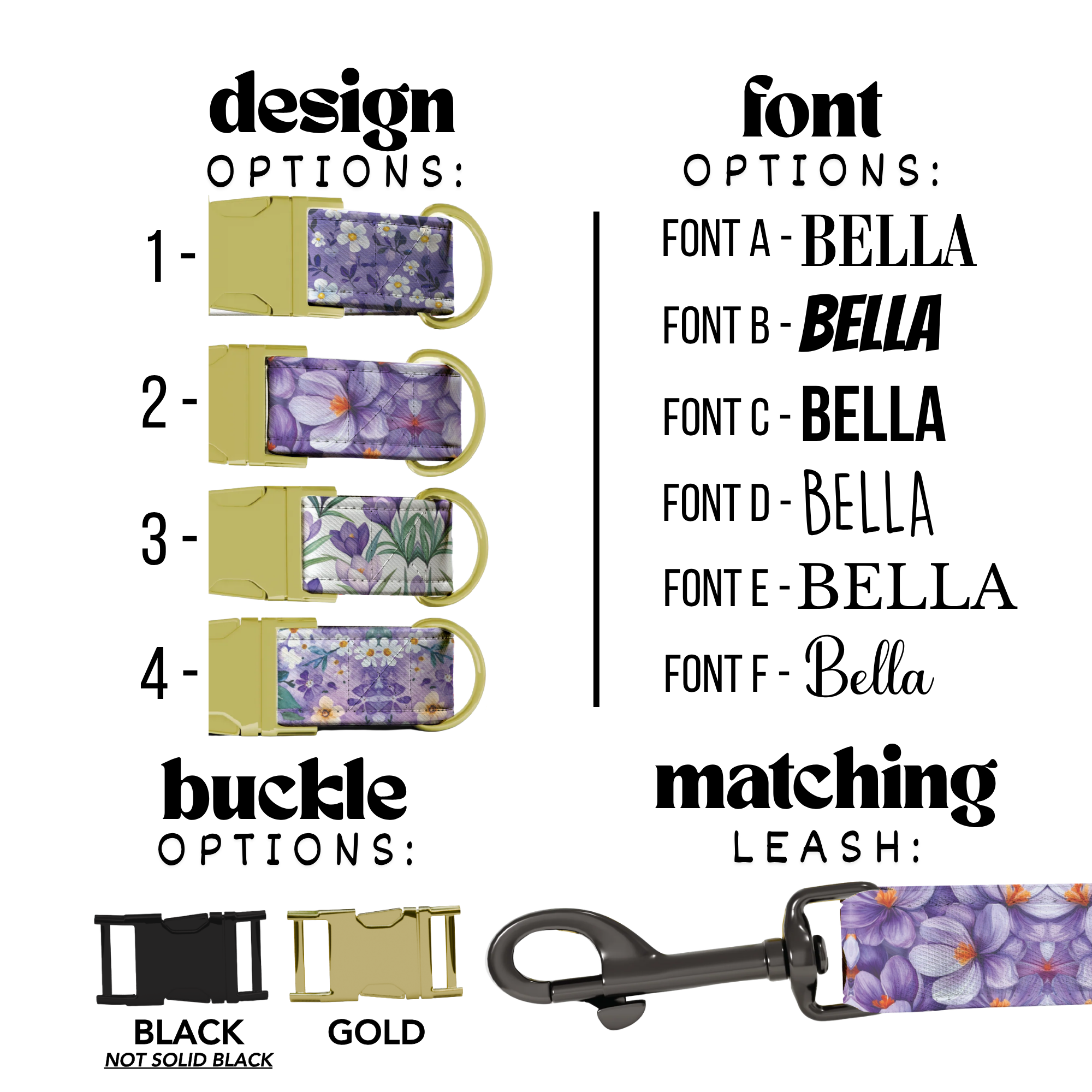 Purple Wildflower Personalized Dog Collar and Leash Handmade Lavender Pet Collar Custom Dog Accessories Small Medium Large Dogs