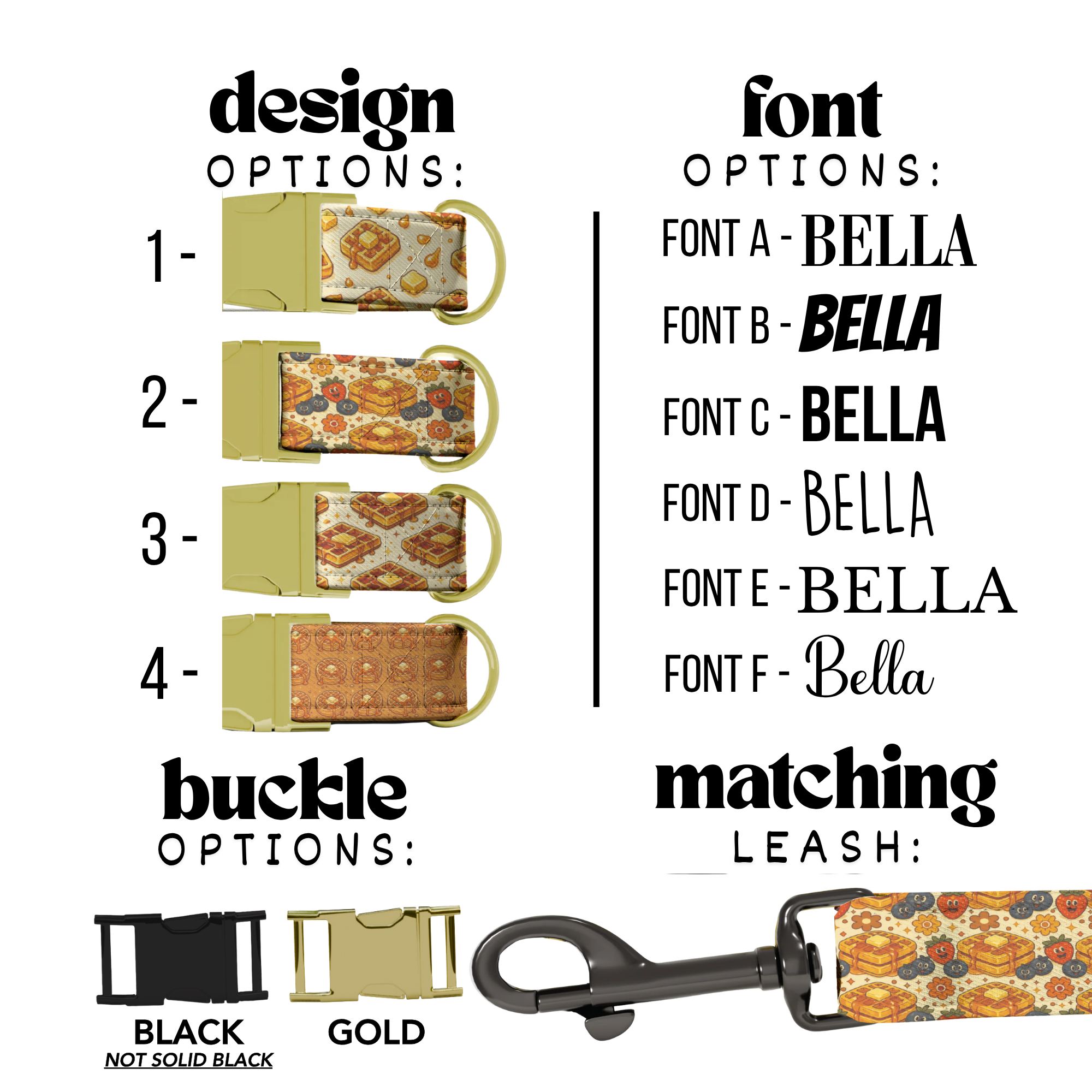 Waffle & Maple Pattern Personalized Dog Collar & Leash Set