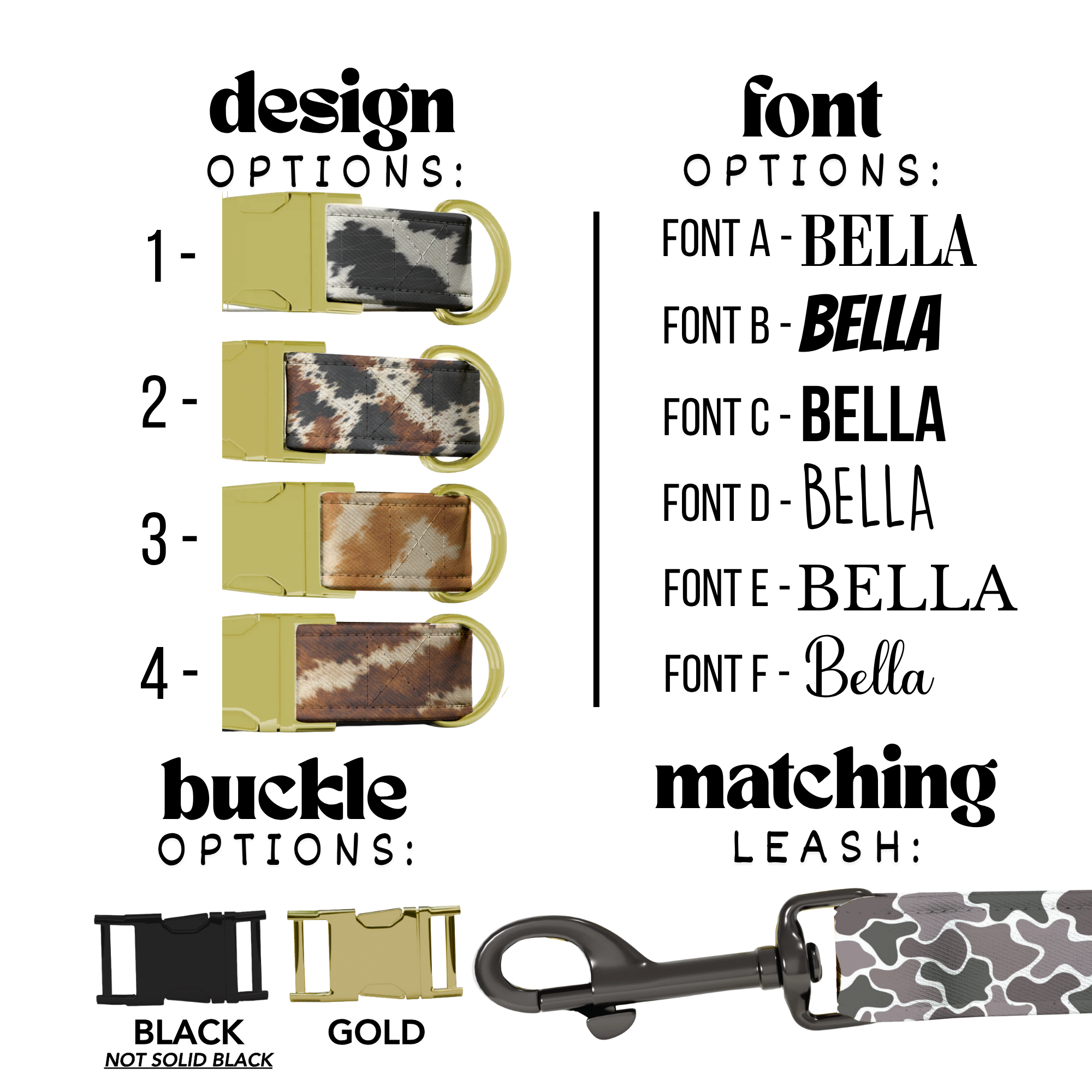 Cow Print Personalized Dog Collar  & Leash Set