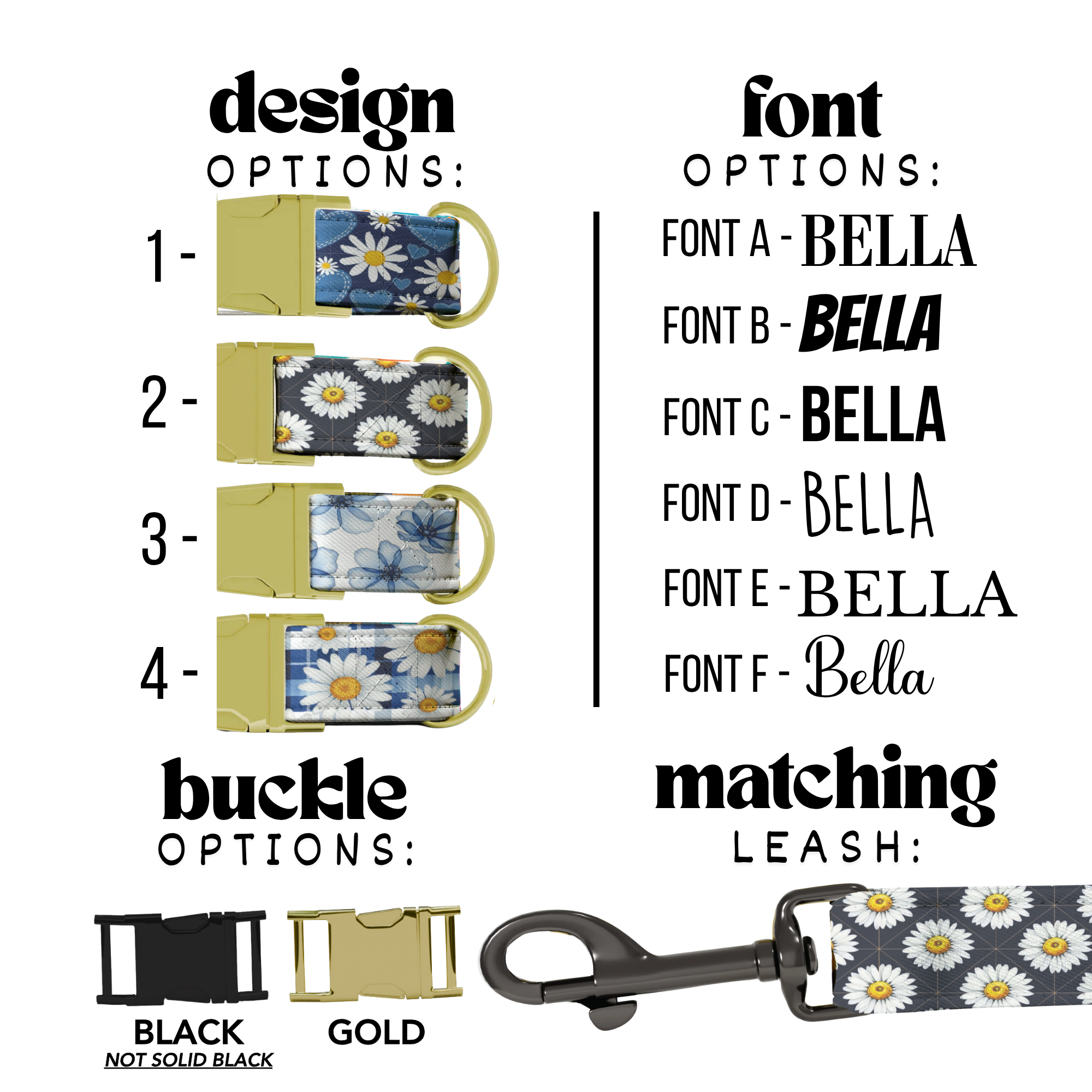 Daisy Dreams Personalized Dog Collar & Leash Set Custom Blue Floral Puppy Collar