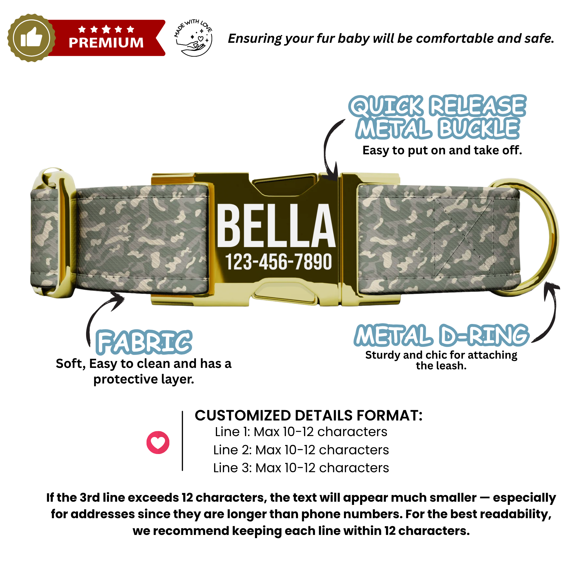 Military Style Camouflage Personalized Dog Collar & Leash Set