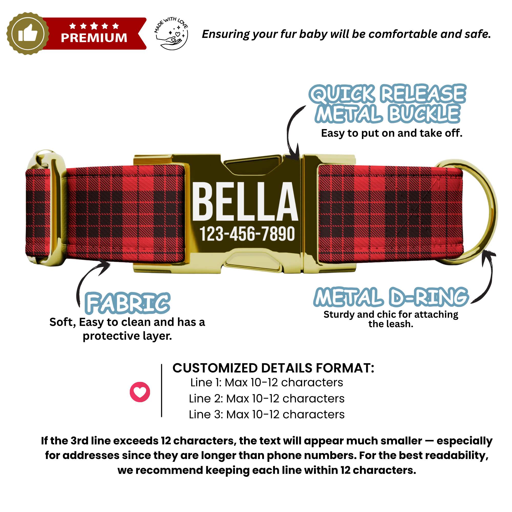 Red Plaid Personalized Dog Collar & Leash Set
