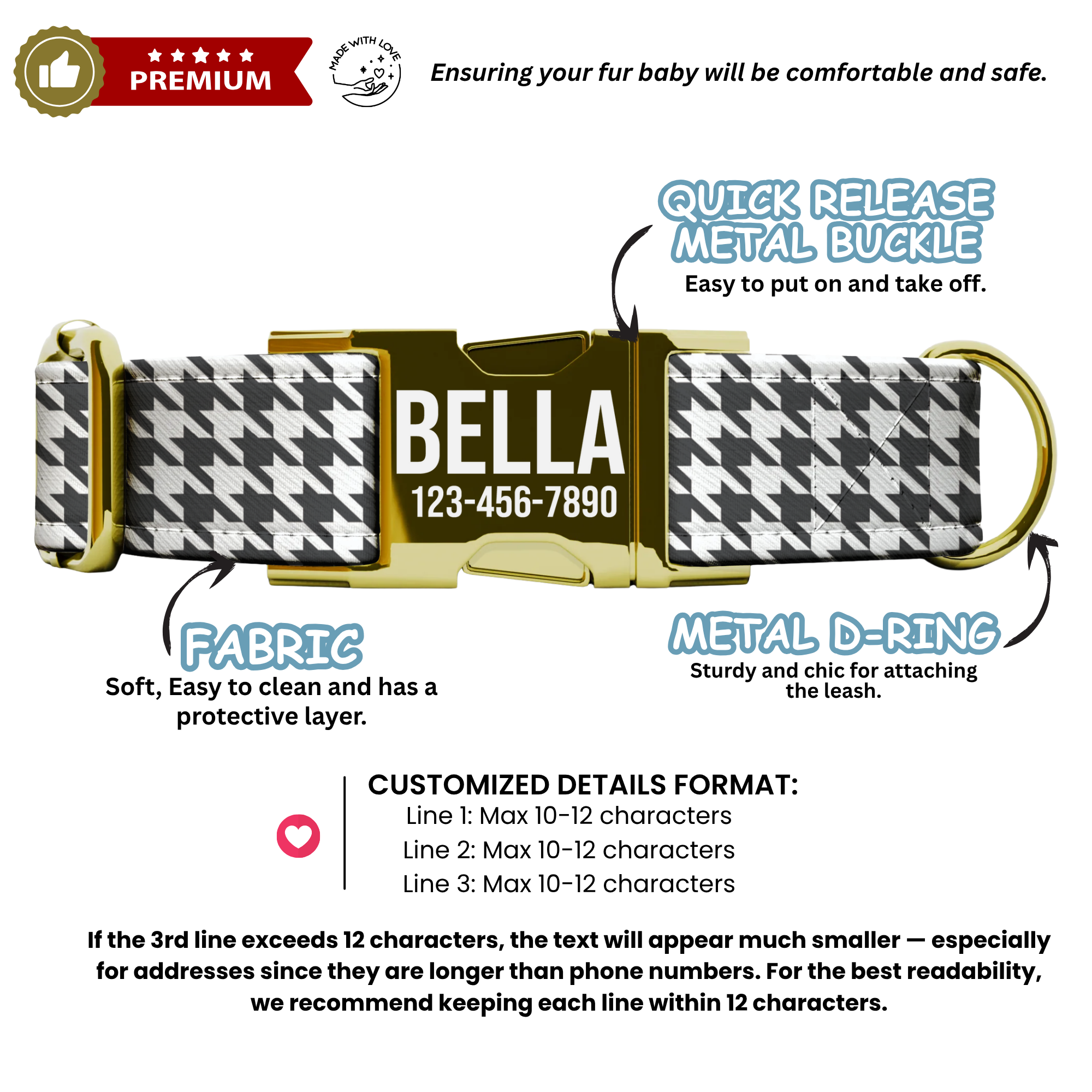 Houndstooth Personalized Dog Collar & Leash Set