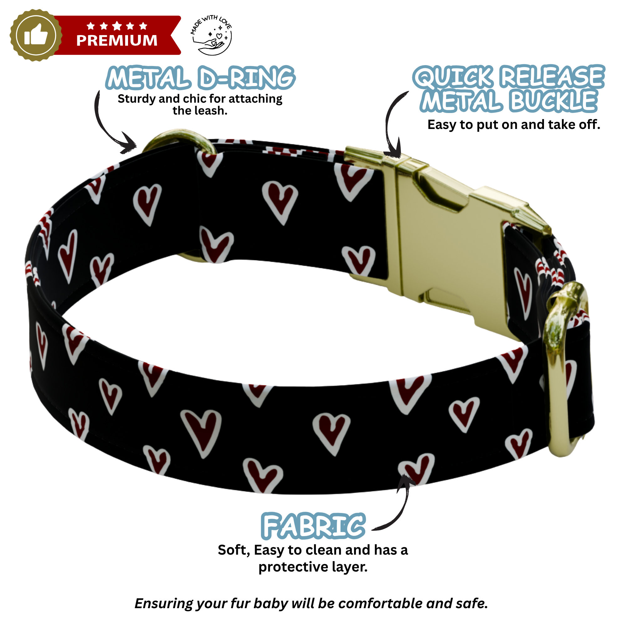 Valentines Day Personalized Dog Collar & Leash Set