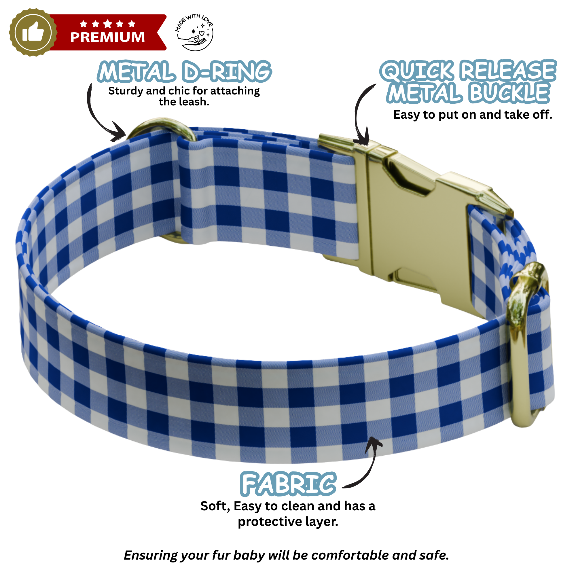 Personalized Blue Plaid Dog Collar & Leash Set (OG-271)