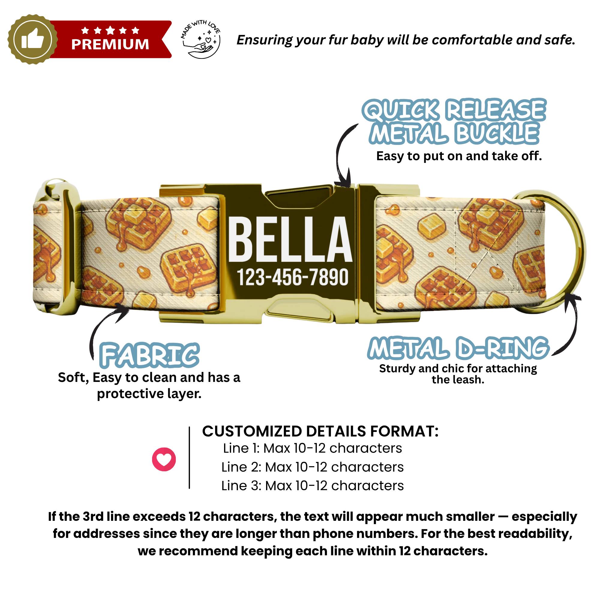 Waffle & Maple Pattern Personalized Dog Collar & Leash Set