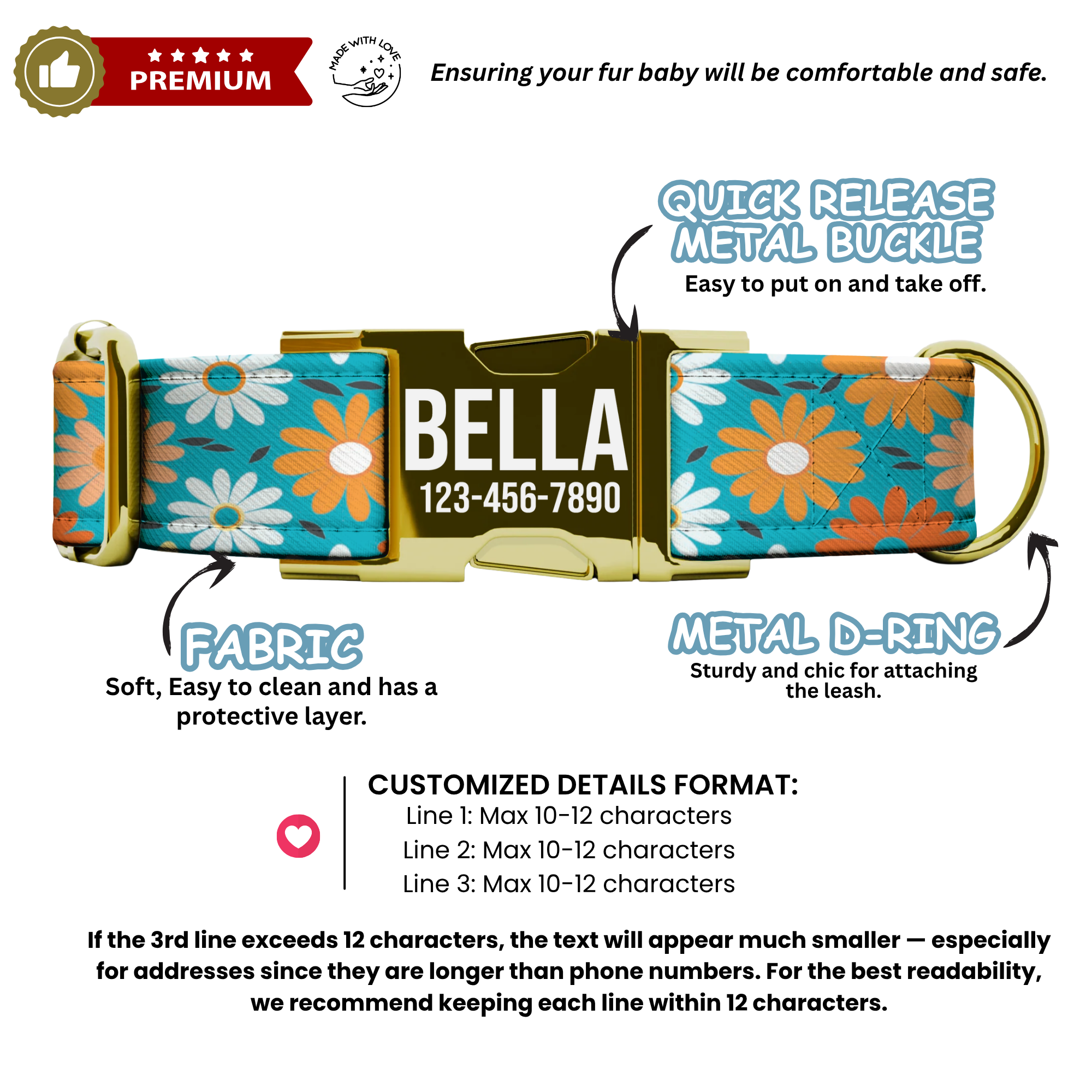 Custom Daisy Dog Collar Personalized Bright Floral Summer Puppy Collar Leash Set