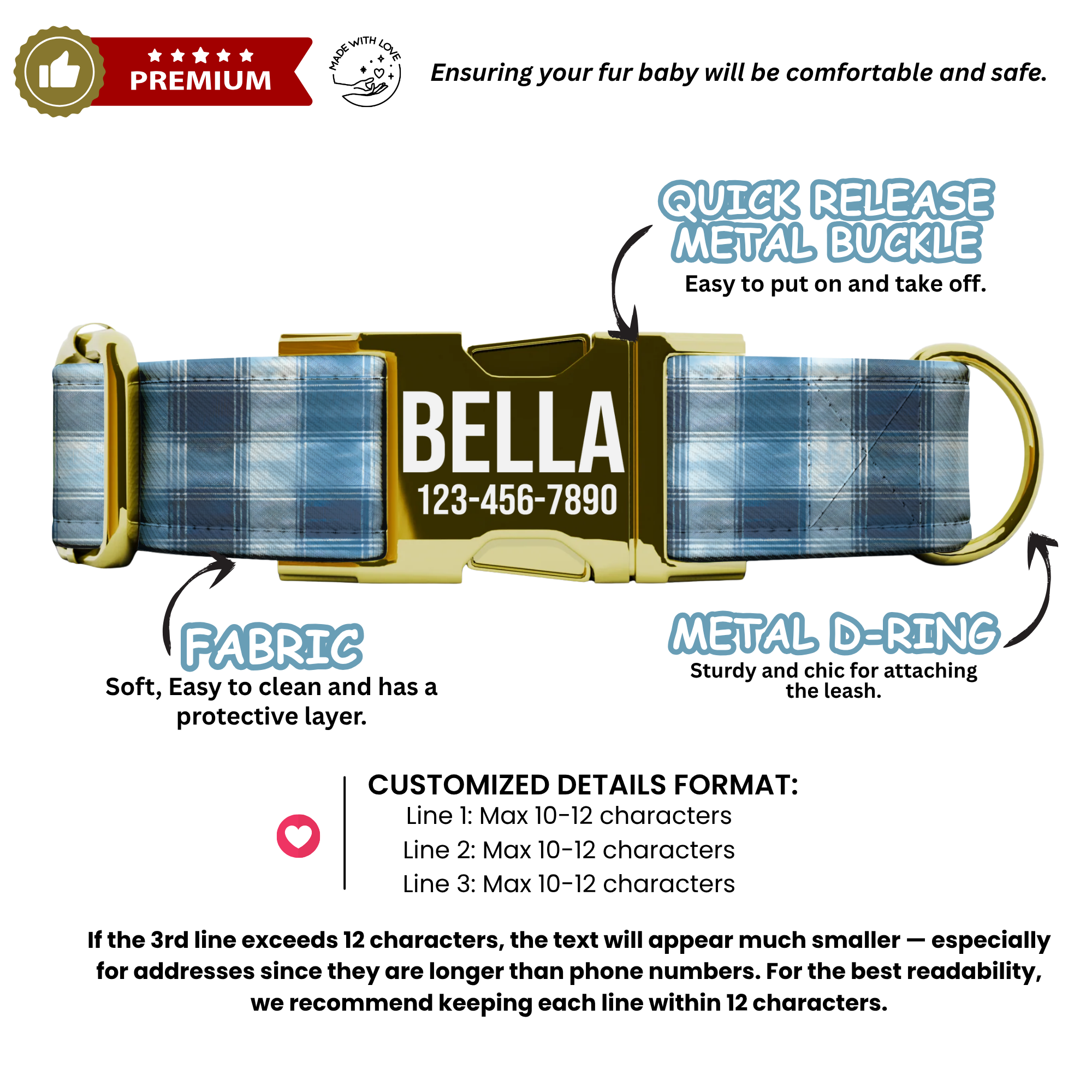 Blue Tartan Plaid Personalized Dog Collar & Leash Set
