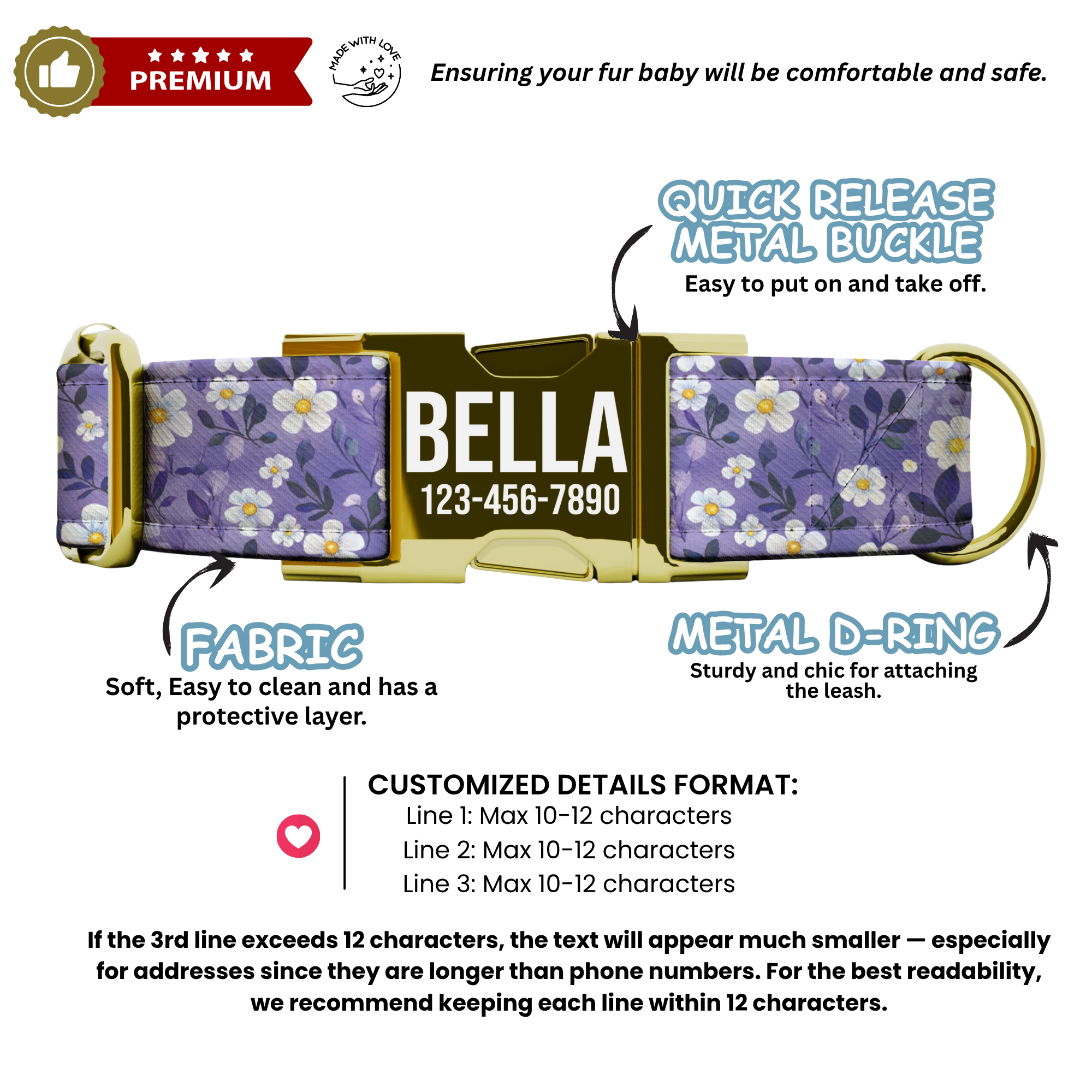 Purple Wildflower Personalized Dog Collar and Leash Handmade Lavender Pet Collar Custom Dog Accessories Small Medium Large Dogs