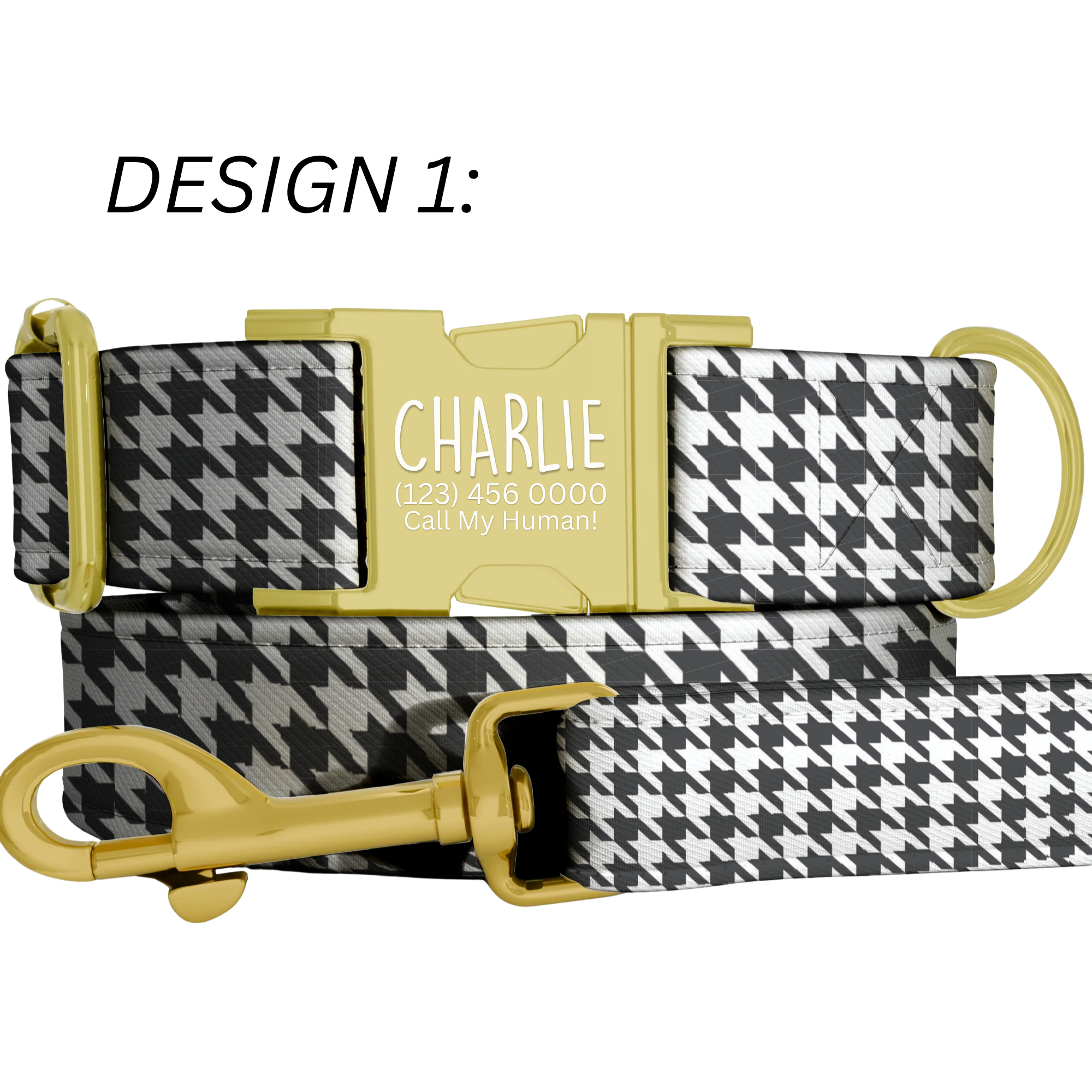 Houndstooth Personalized Dog Collar & Leash Set