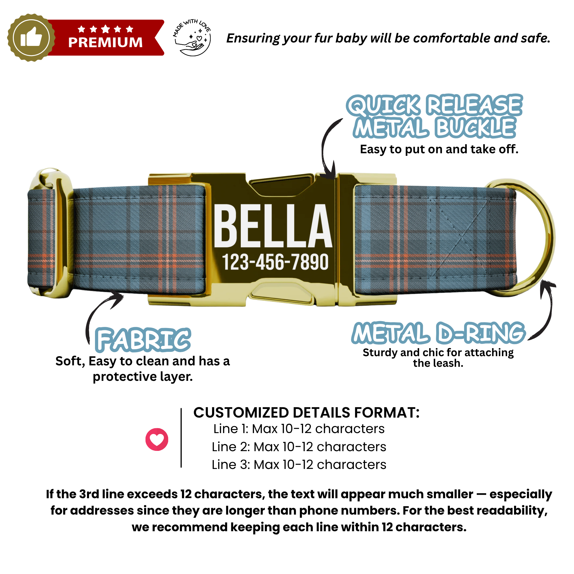 Retro Plaid Personalized Dog Collar & Leash Set